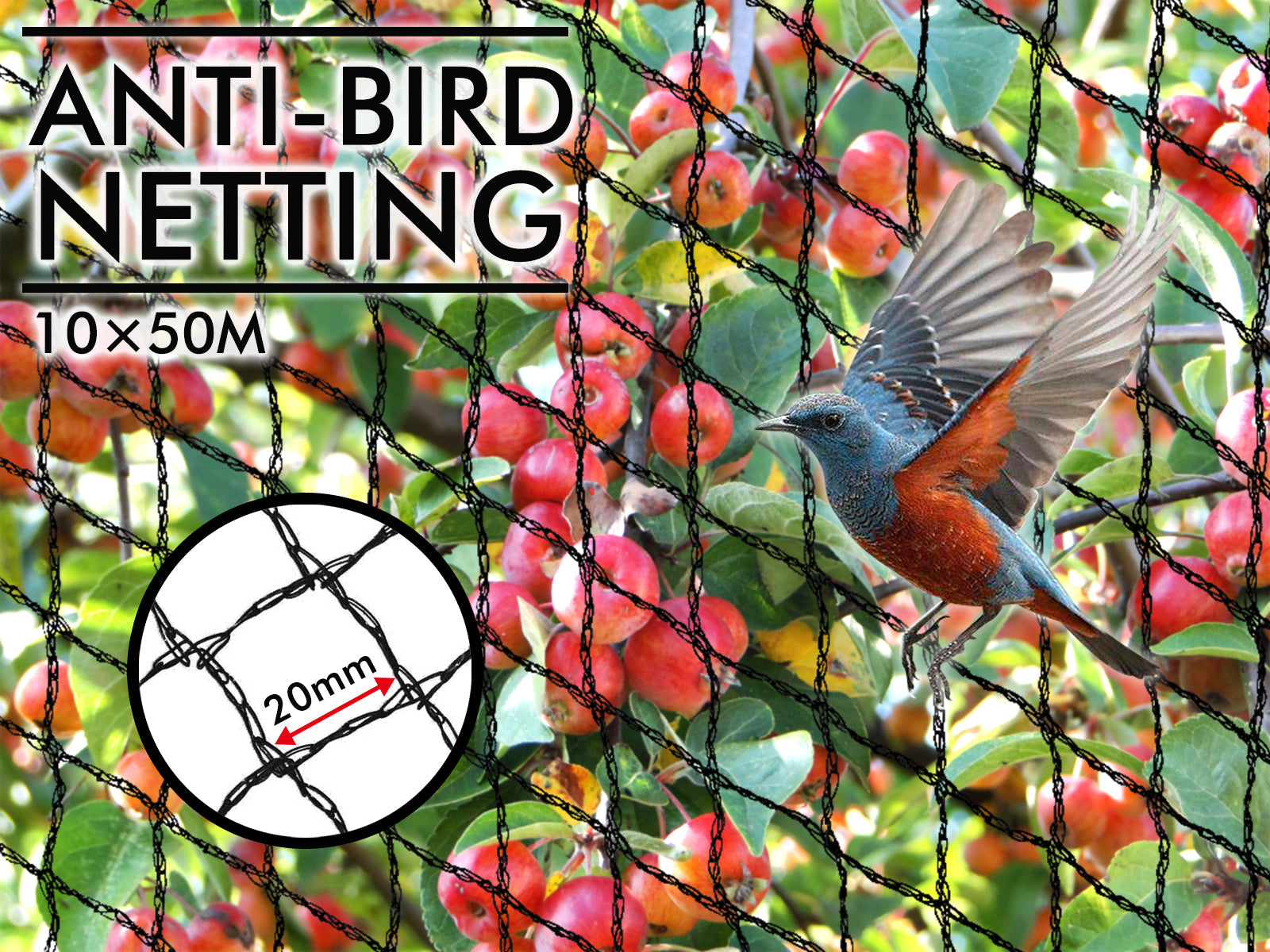 18gsm Anti-Bird Netting Black - 10m x 50m