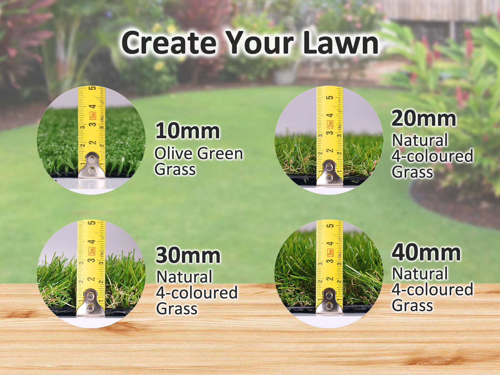 4-Colored 40 mm Artificial Grass - 1x10 m Roll