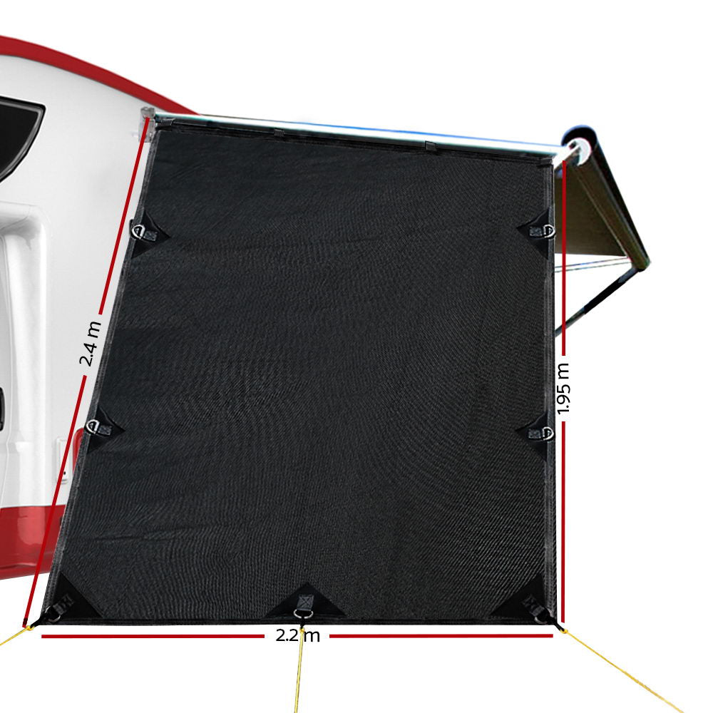 Black Caravan Privacy Screen 1.95 x 2.2M  Wall or Side Sun Shade Roll Out