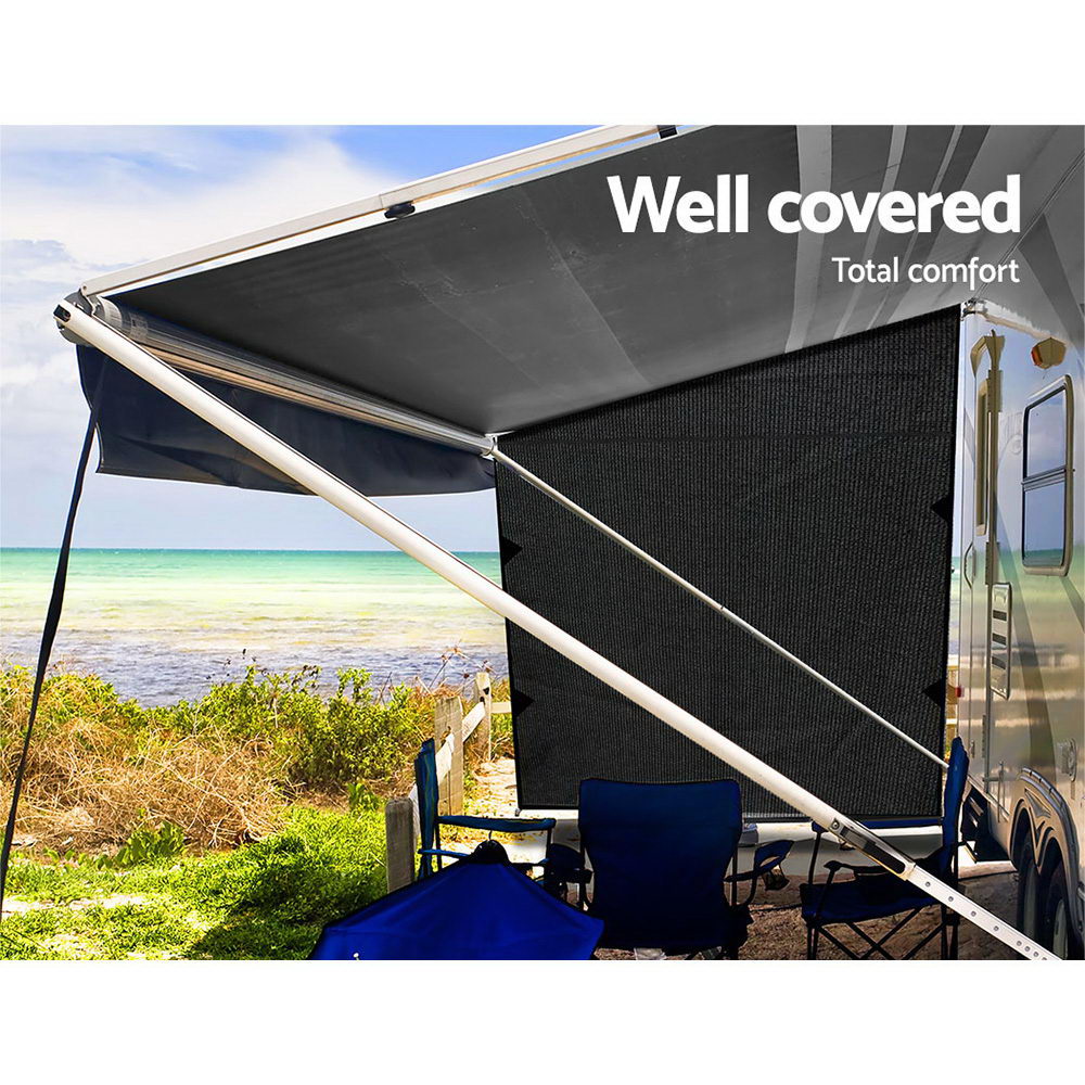 Black Caravan Privacy Screen 1.95 x 2.2M  Wall or Side Sun Shade Roll Out