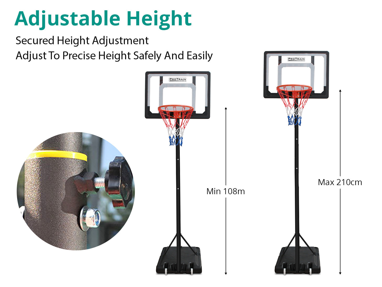 Adjustable Portable Basketball Stand Hoop - 2.1 m