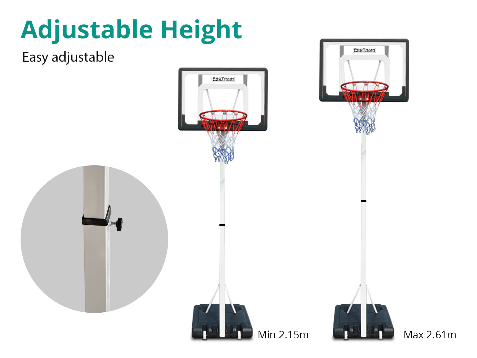 Adjustable Portable Basketball Stand Hoop - 2.61 m