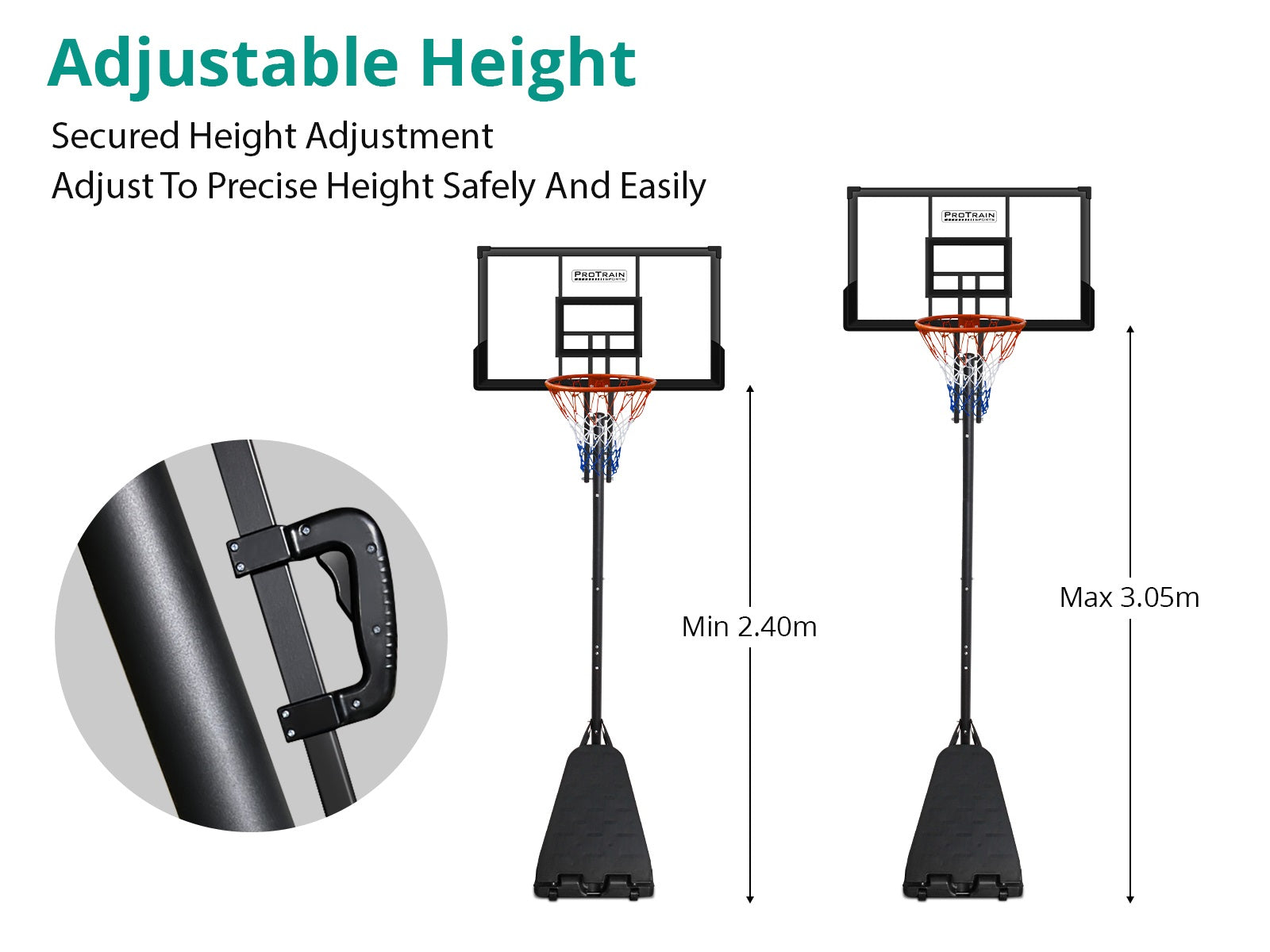 Adjustable Portable Basketball Stand Hoop - 3.05 m