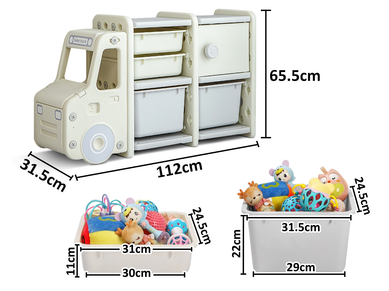 Car Shape Kids Toy Storage Shelf 2x2 - White