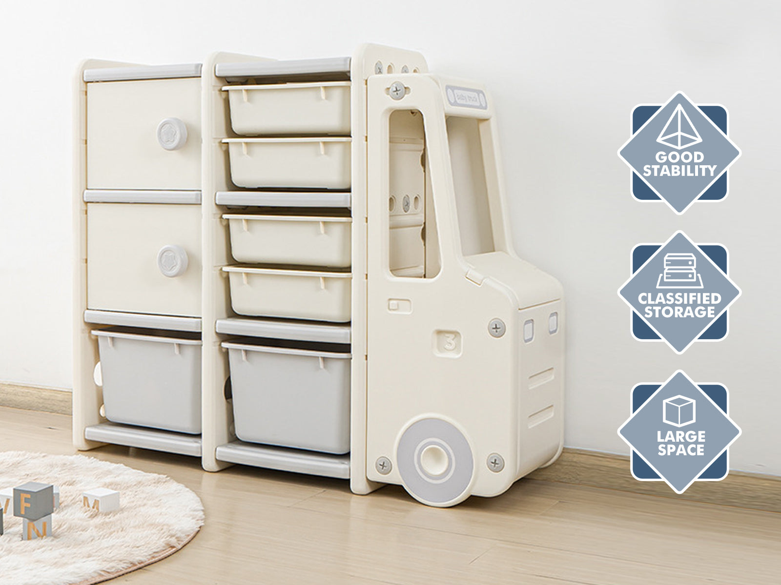 Car Shape Kids Toy Storage Shelf 2x3 - White