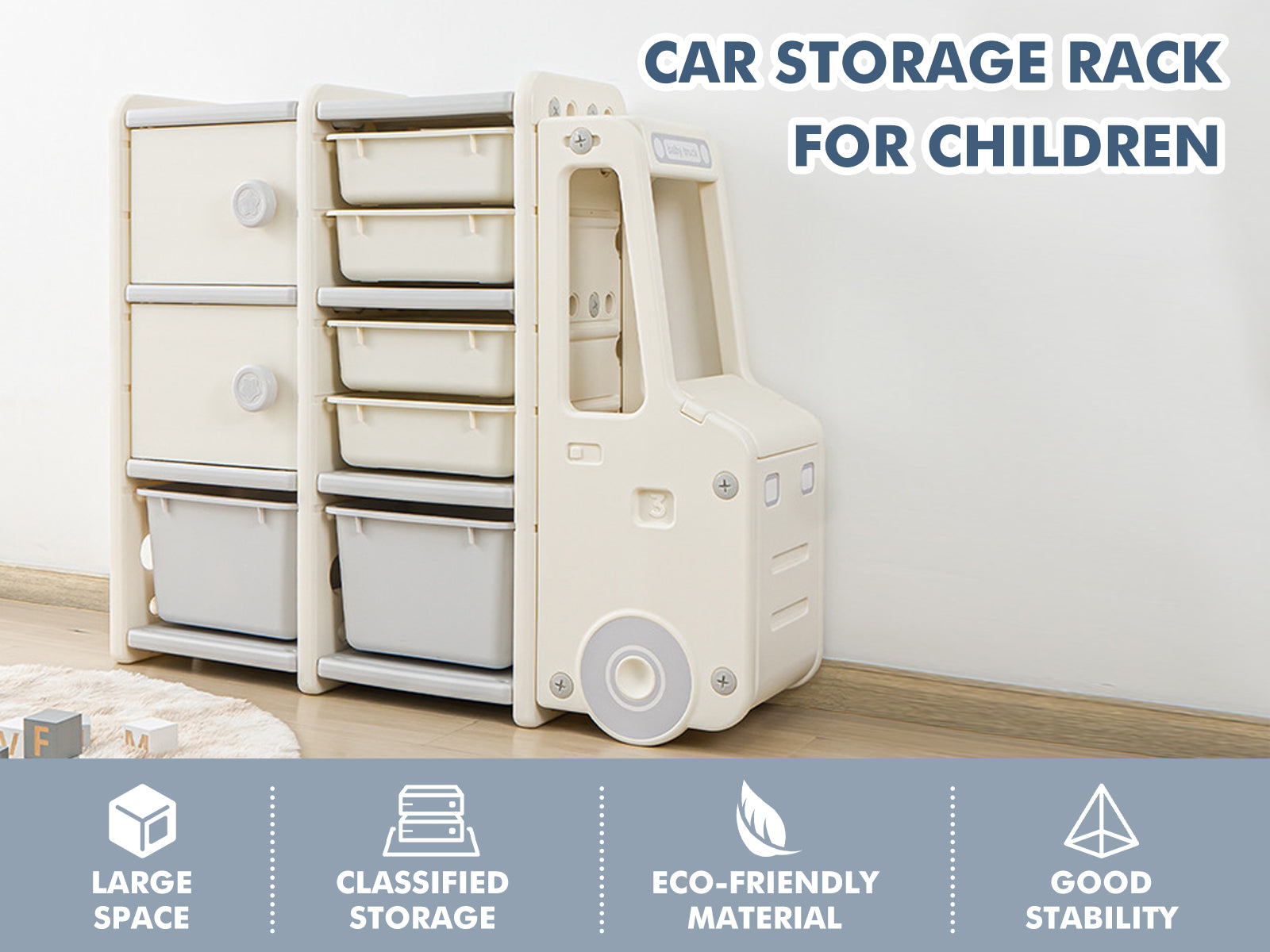 Car Shape Kids Toy Storage Shelf 2x3 - White