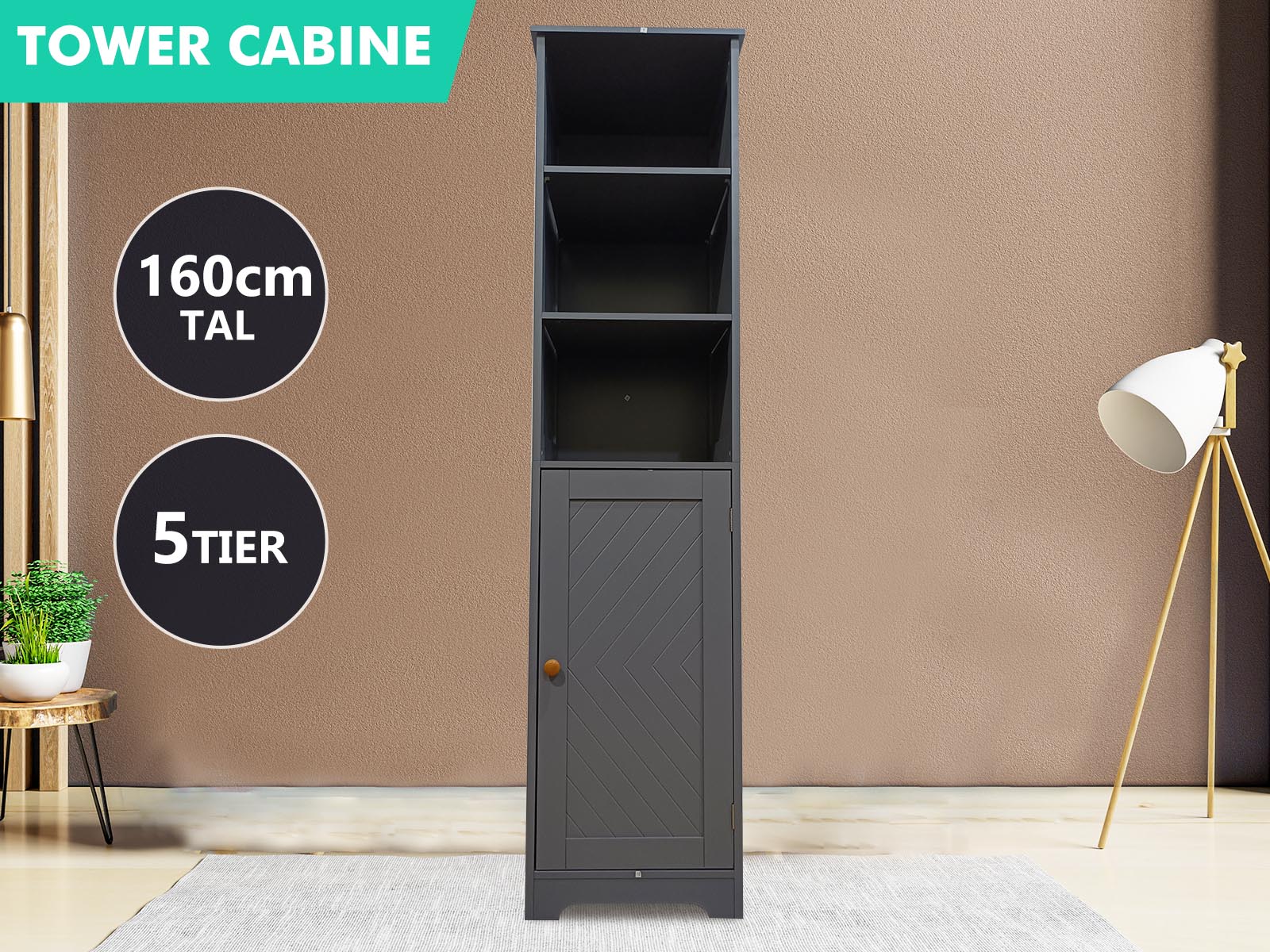Bathroom Tower Cabinet - Grey