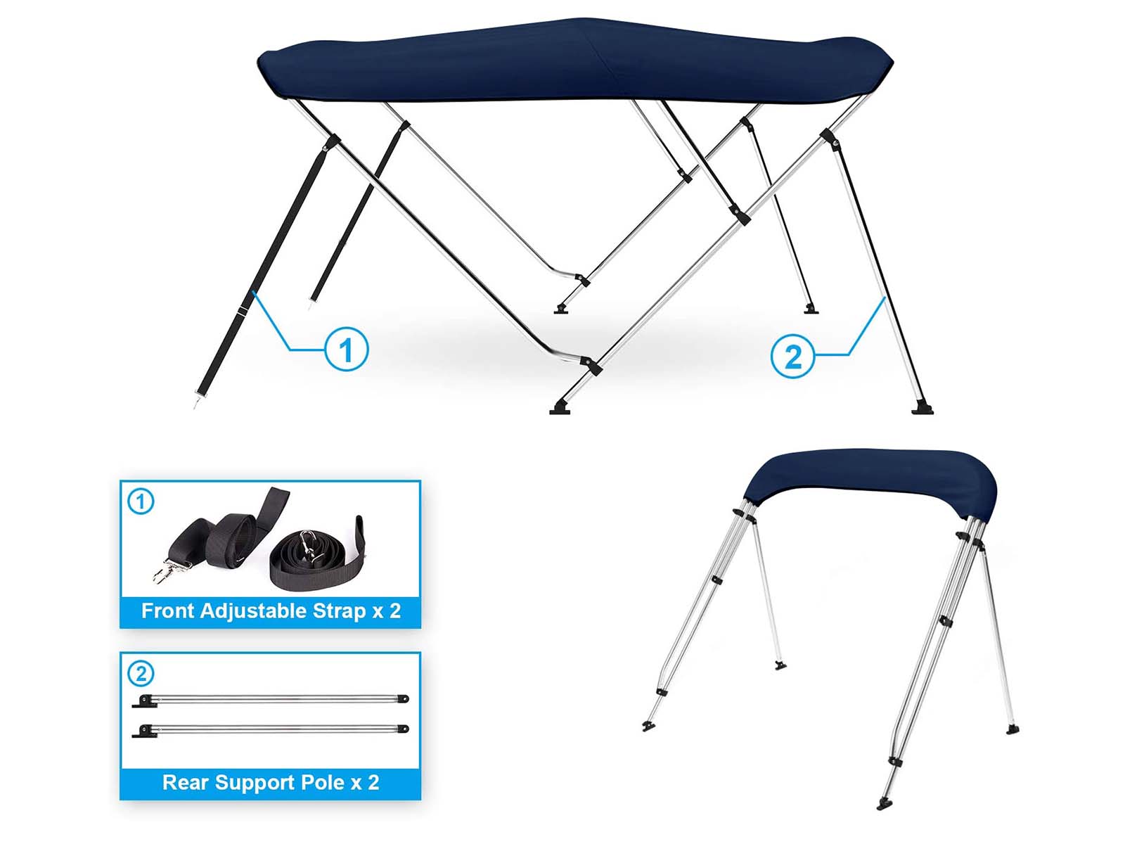 3 Bow Boat Bimini Top 1.7–1.9m – Navy