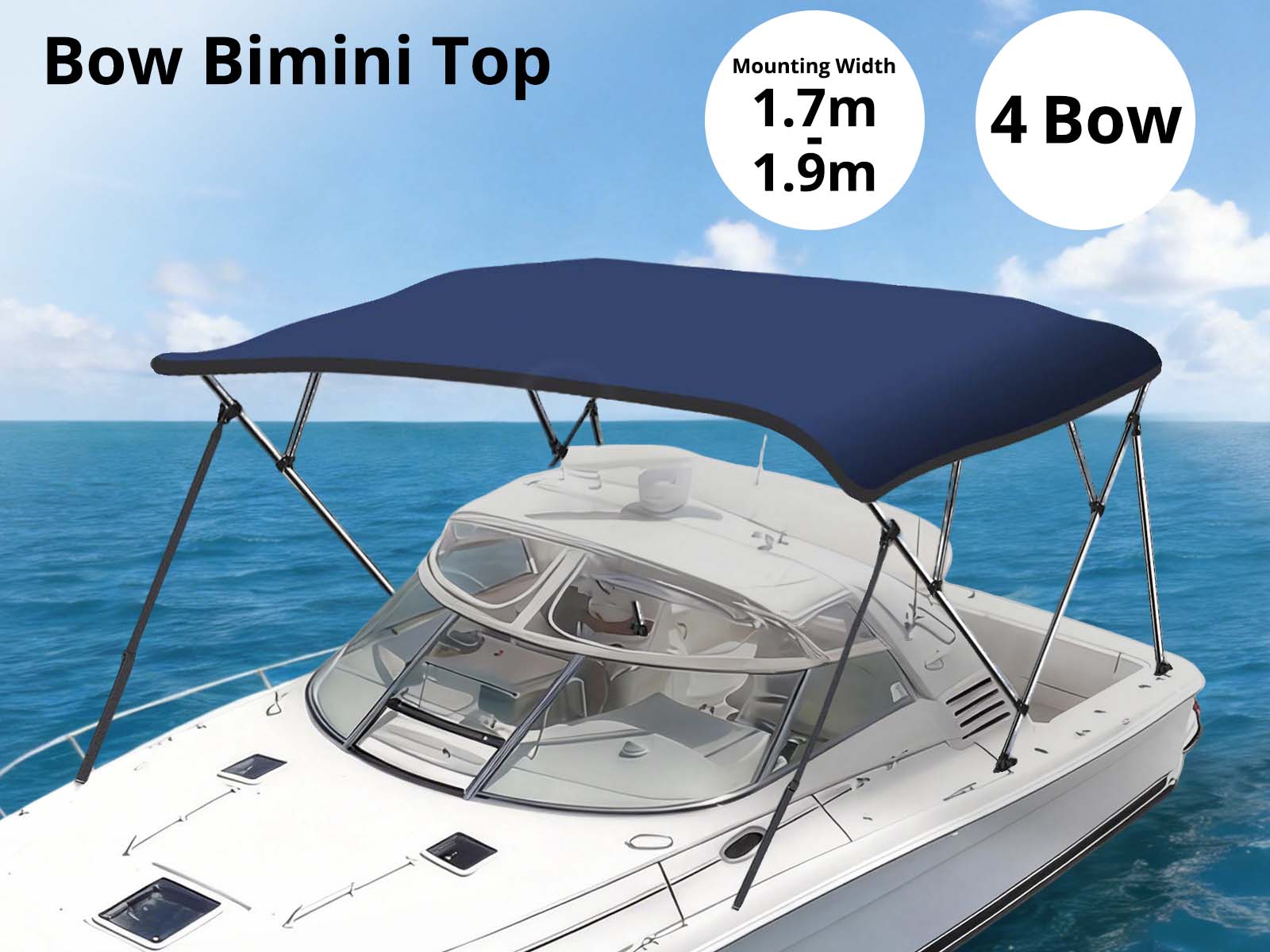 4 Bow Boat Bimini Top 1.7–1.9m – Navy