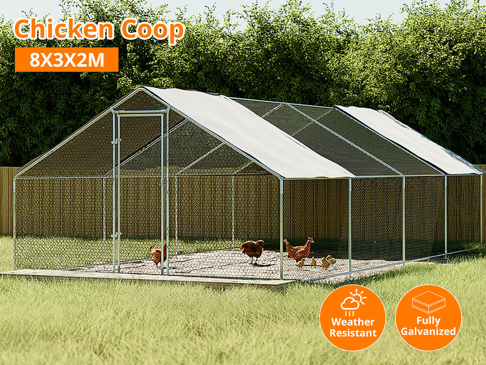 25mm Steel Chicken Coop - 3m x 8m x 2m
