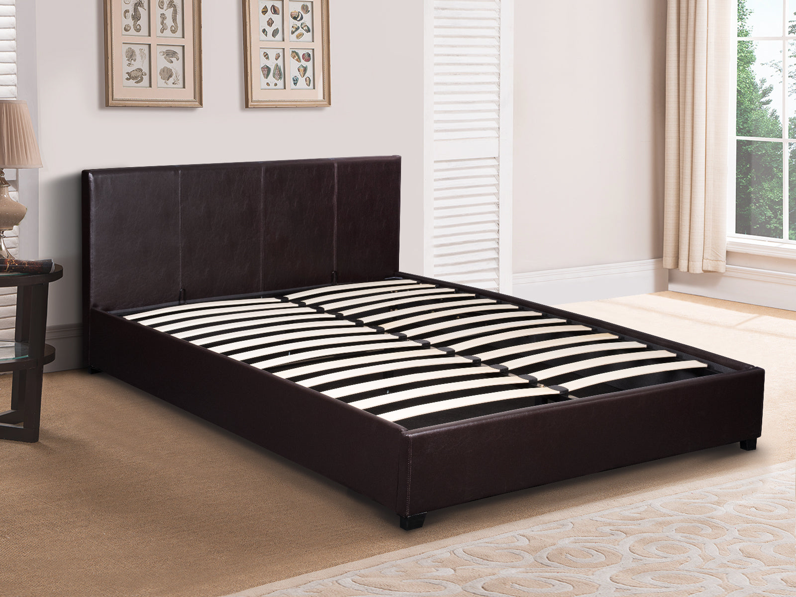 Bass Storage Bed Frame PU Dark Brown & K34 Mattress  - Double