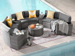 DS 11-Piece Curved Wicker Sofa Set - Grey