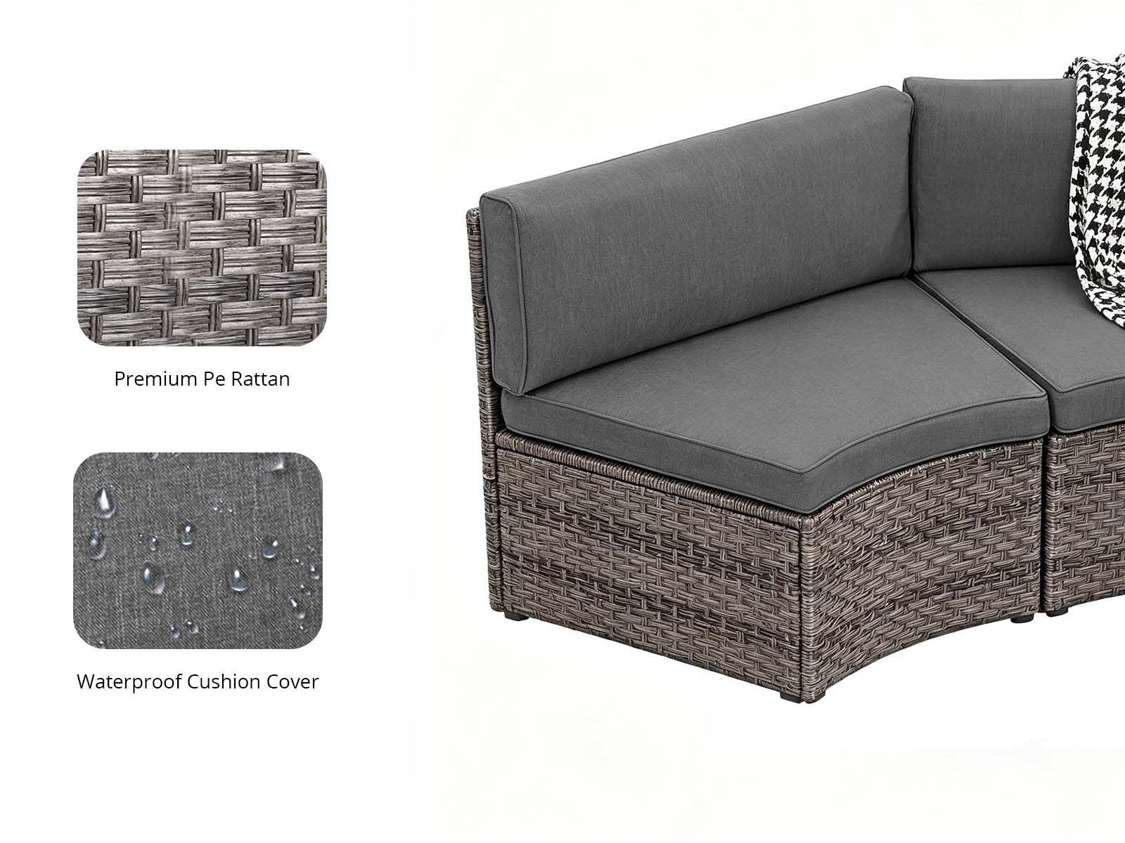 DS 11-Piece Curved Wicker Sofa Set - Grey