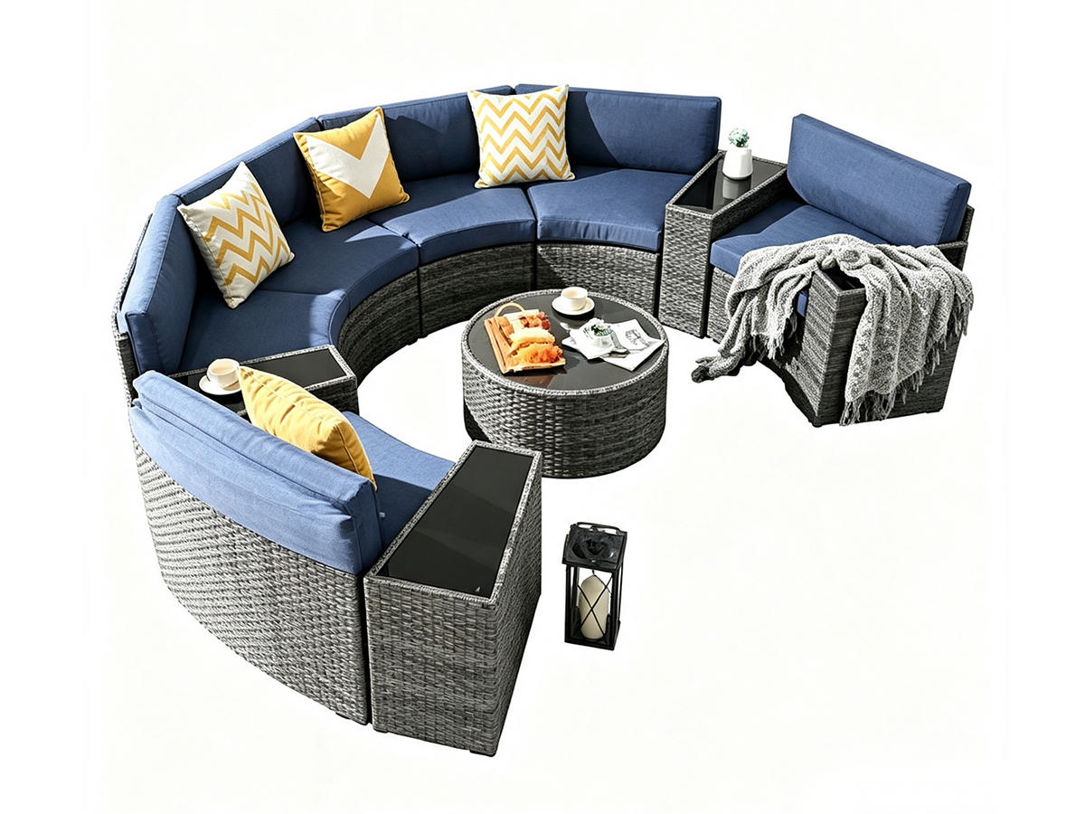 DS 11-Piece Curved Wicker Sofa Set - Navy