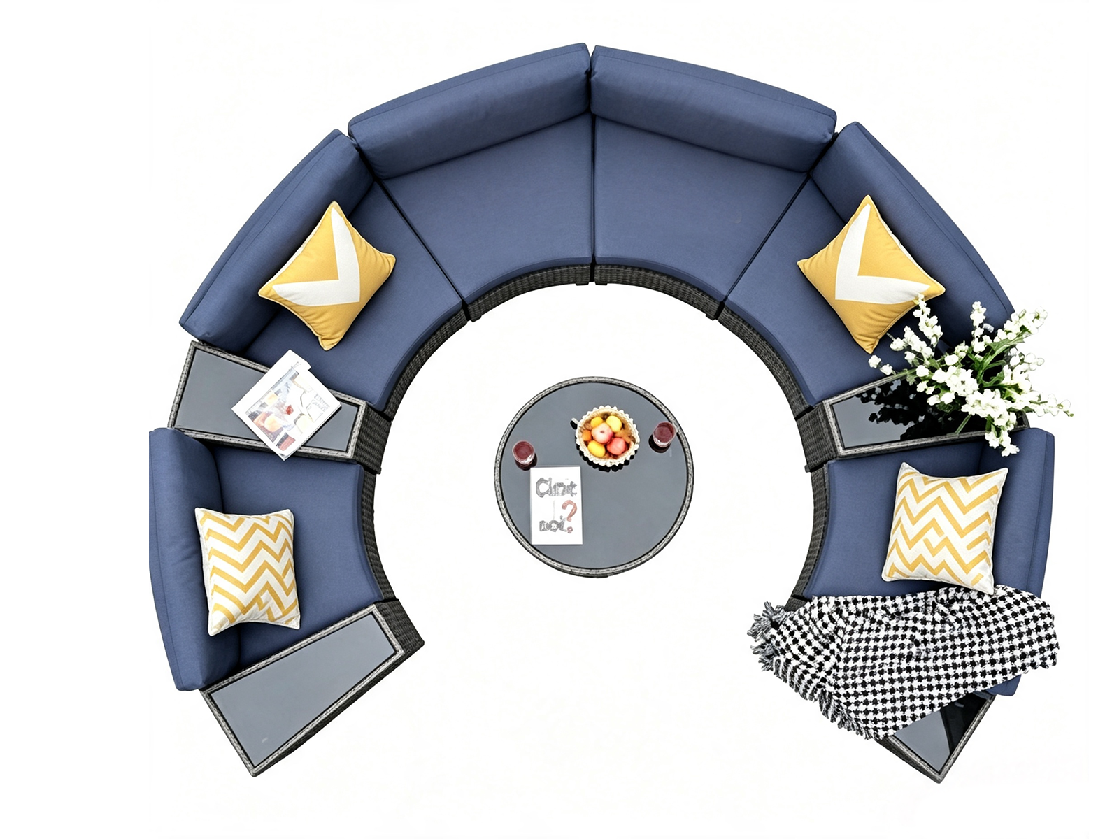 DS 11-Piece Curved Wicker Sofa Set - Navy