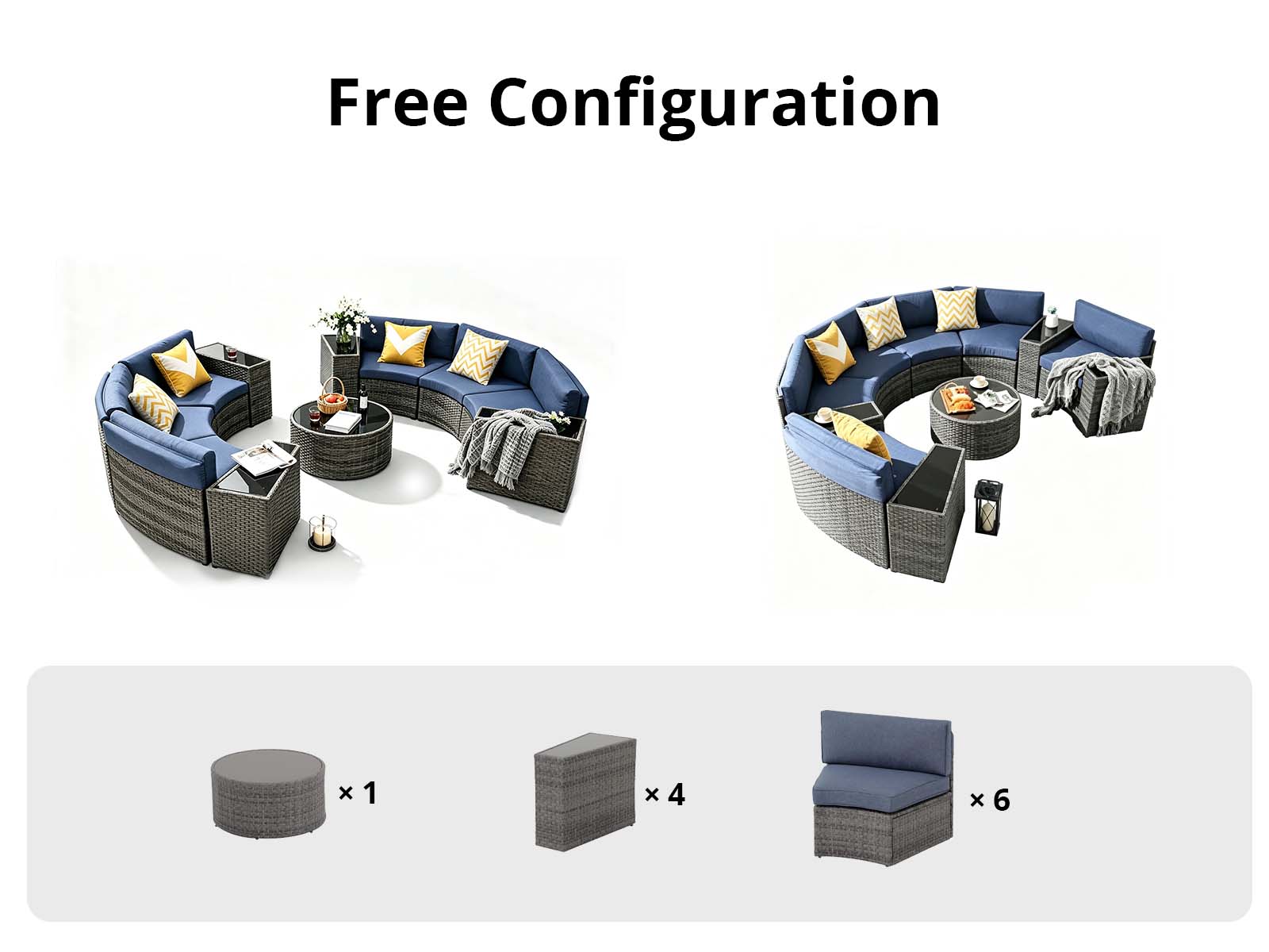 DS 11-Piece Curved Wicker Sofa Set - Navy