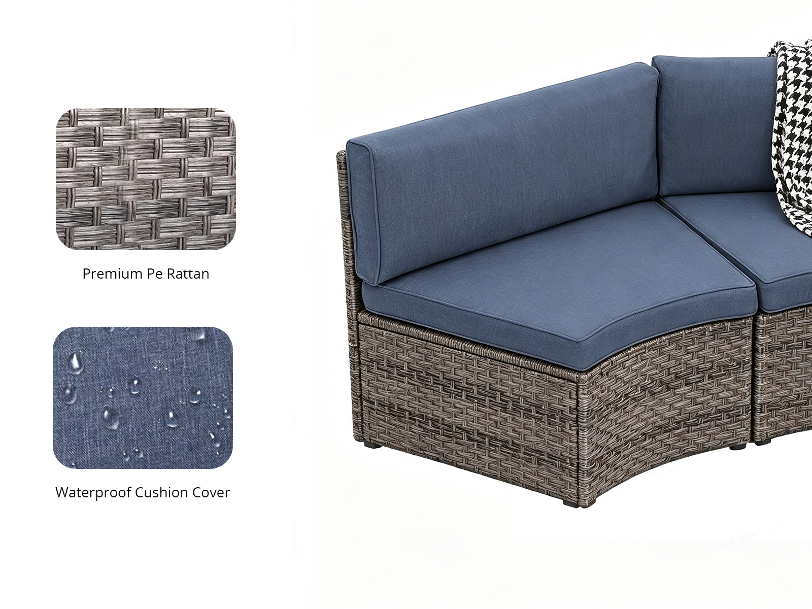 DS 11-Piece Curved Wicker Sofa Set - Navy