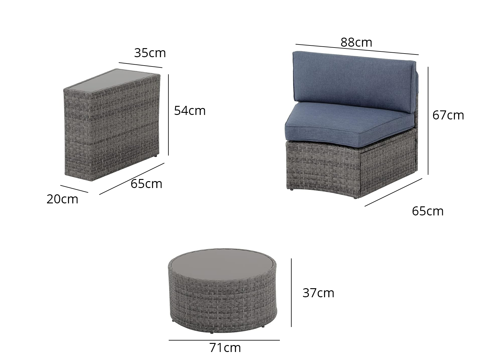DS 11-Piece Curved Wicker Sofa Set - Navy