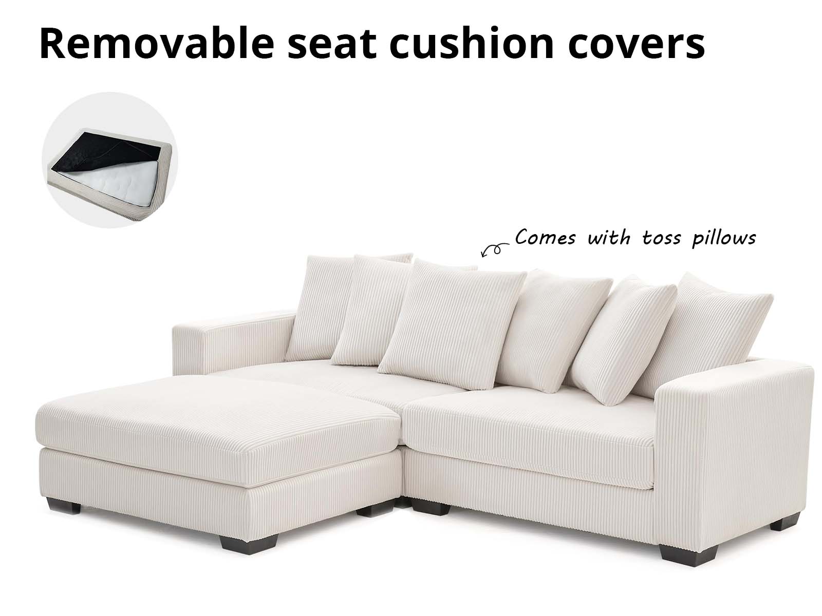 Daury L Shaped Sofa Corduroy - Beige