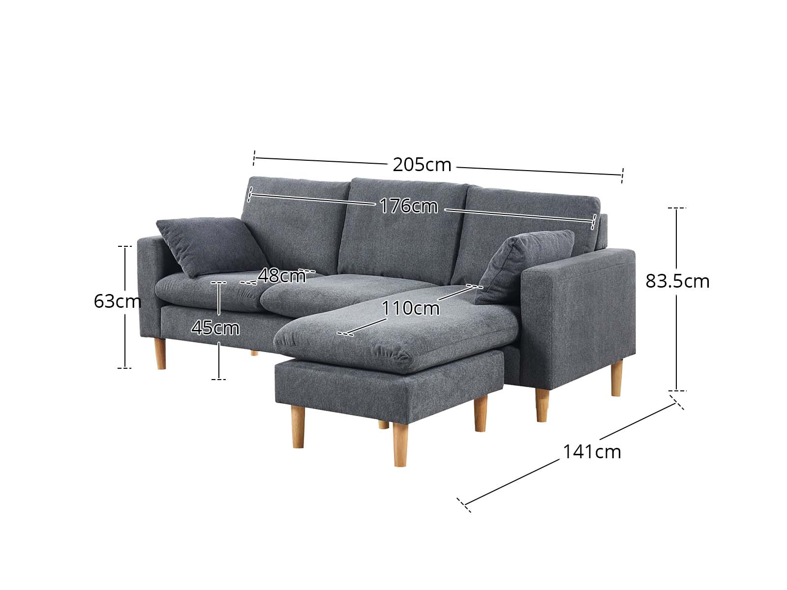 Darius Corner Sofa Linen - Grey