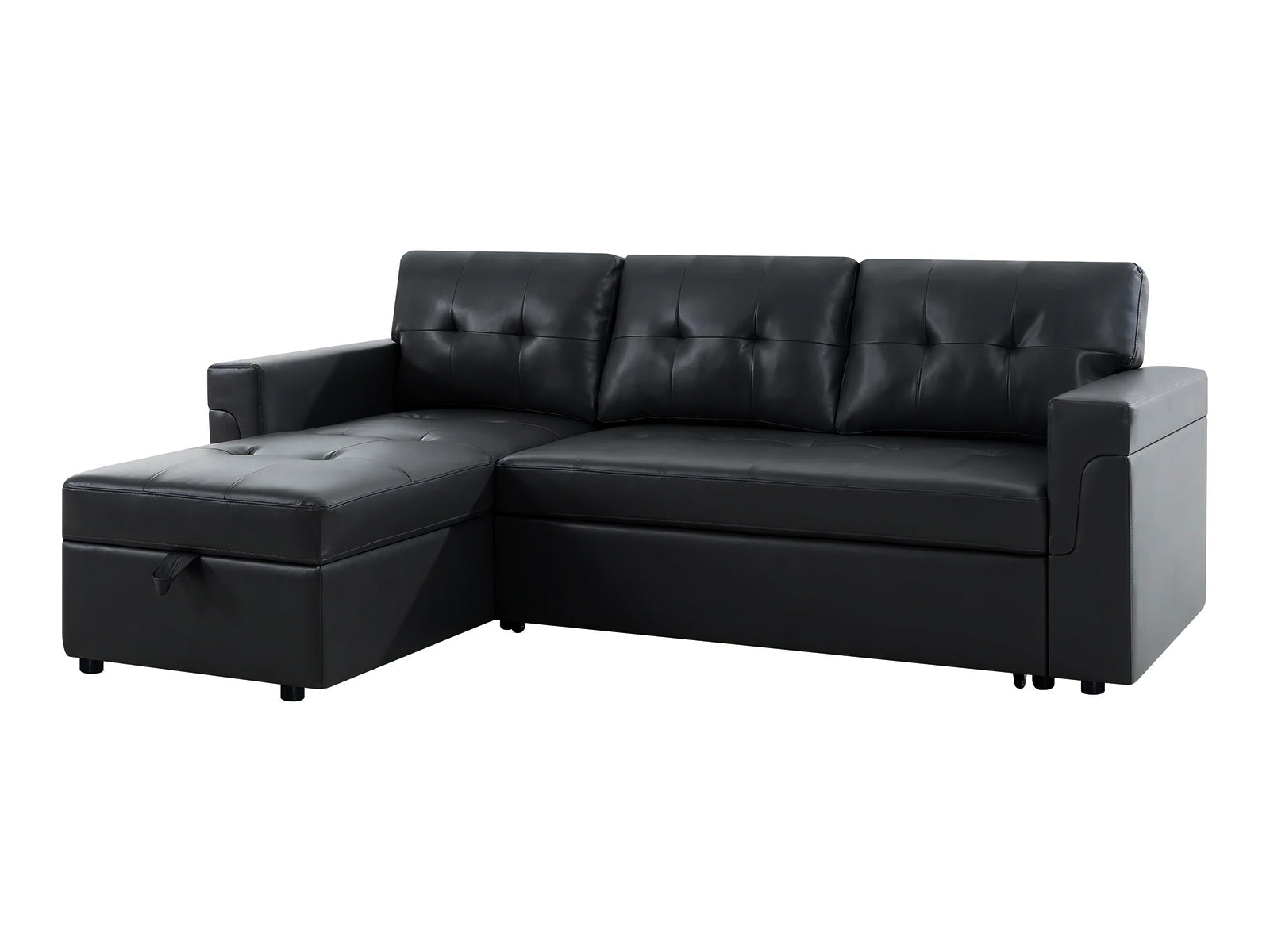 Auden Pull Out Sofa Bed with Storage Chaise PU - Black