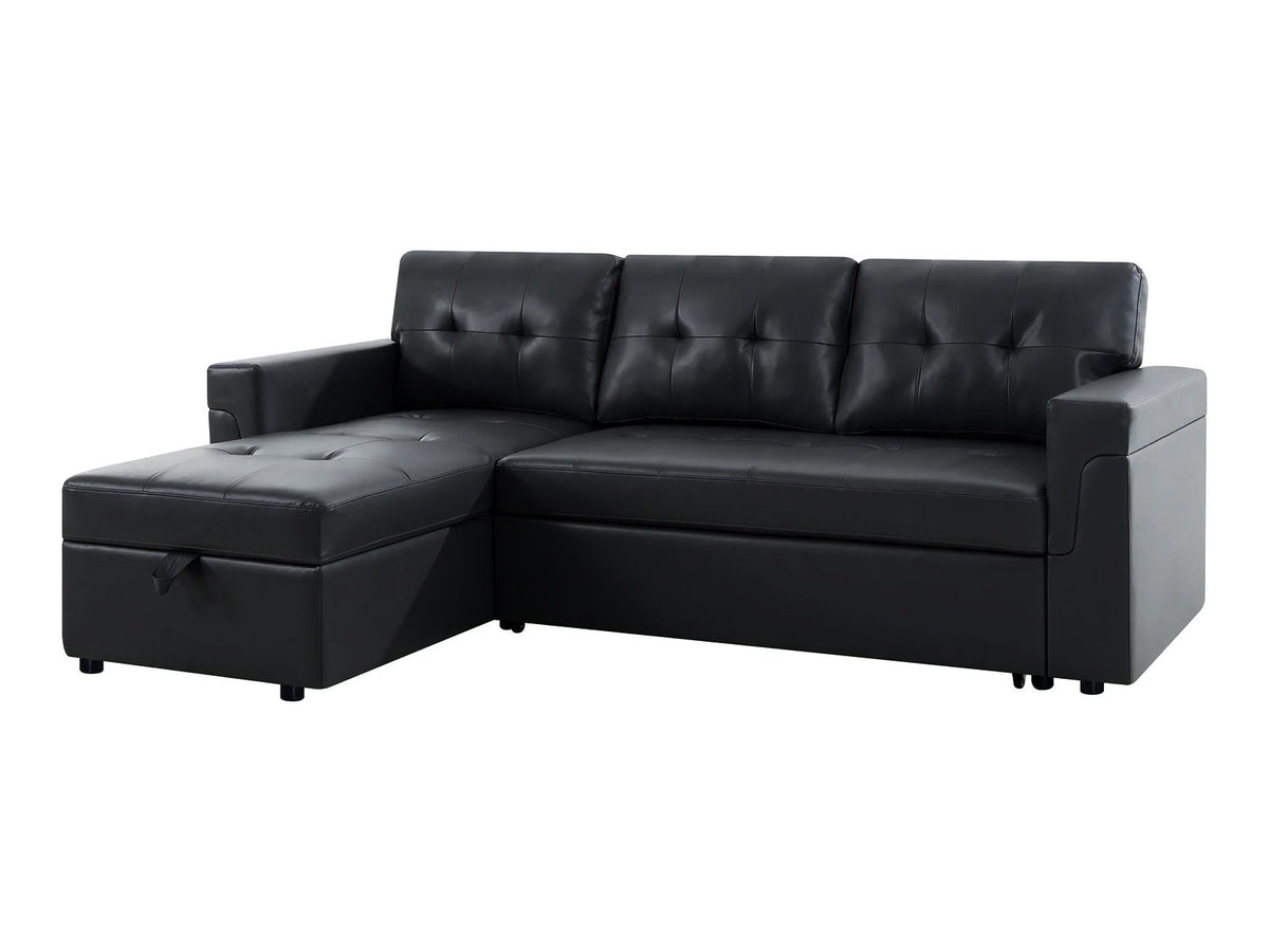 Auden Pull Out Sofa Bed with Storage Chaise PU - Black