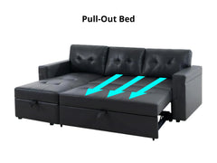 Auden Pull Out Sofa Bed with Storage Chaise PU - Black
