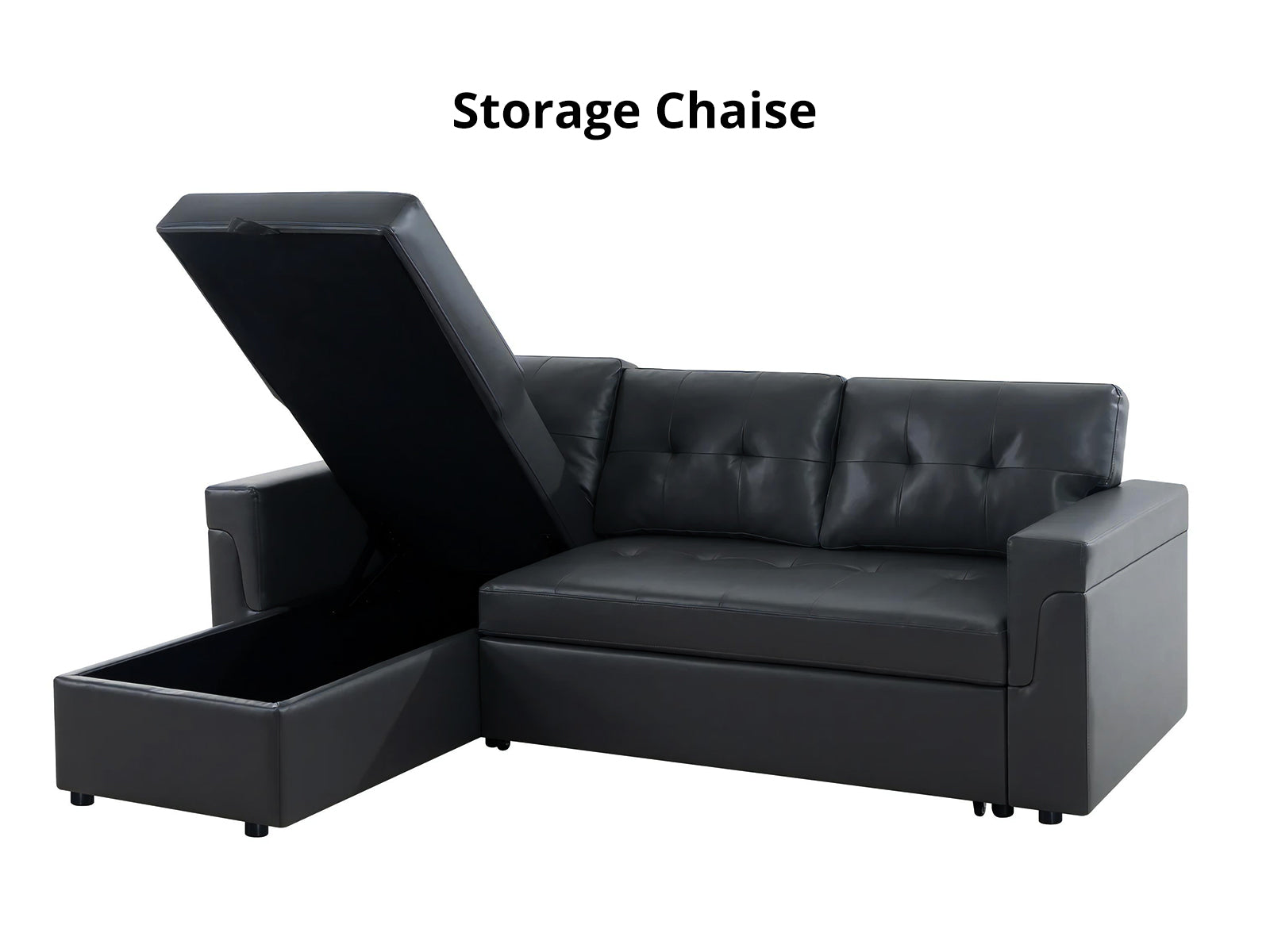 Auden Pull Out Sofa Bed with Storage Chaise PU - Black