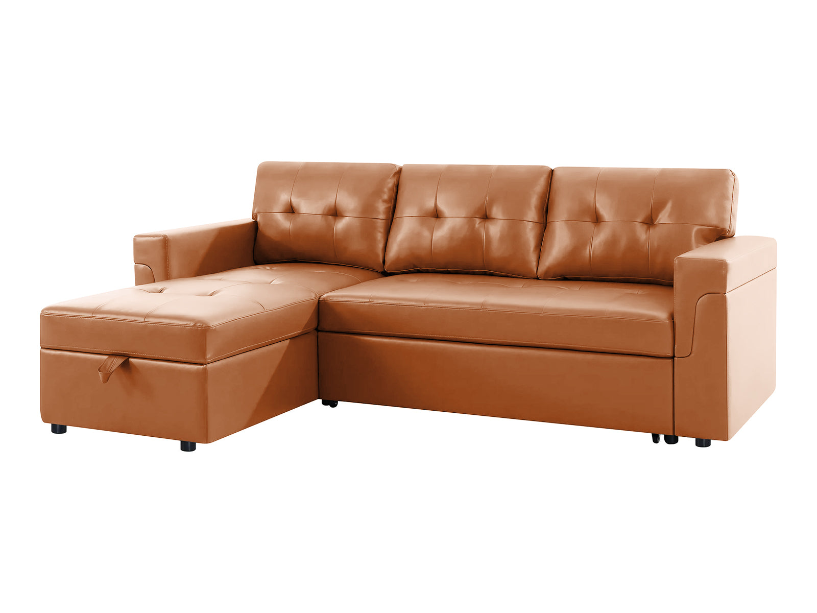 Auden Pull Out Sofa Bed with Storage Chaise PU - Brown