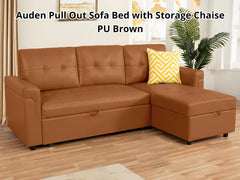Auden Pull Out Sofa Bed with Storage Chaise PU - Brown