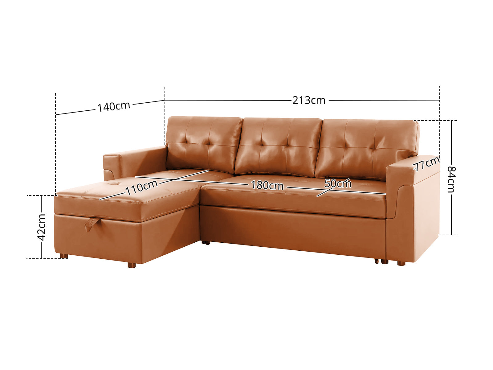 Auden Pull Out Sofa Bed with Storage Chaise PU - Brown