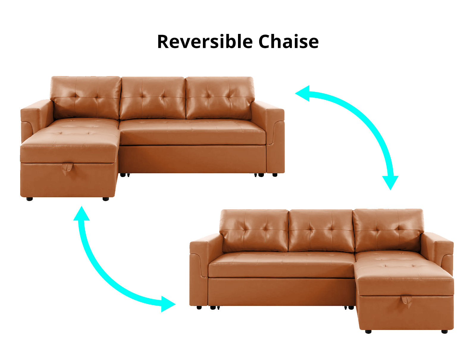 Auden Pull Out Sofa Bed with Storage Chaise PU - Brown
