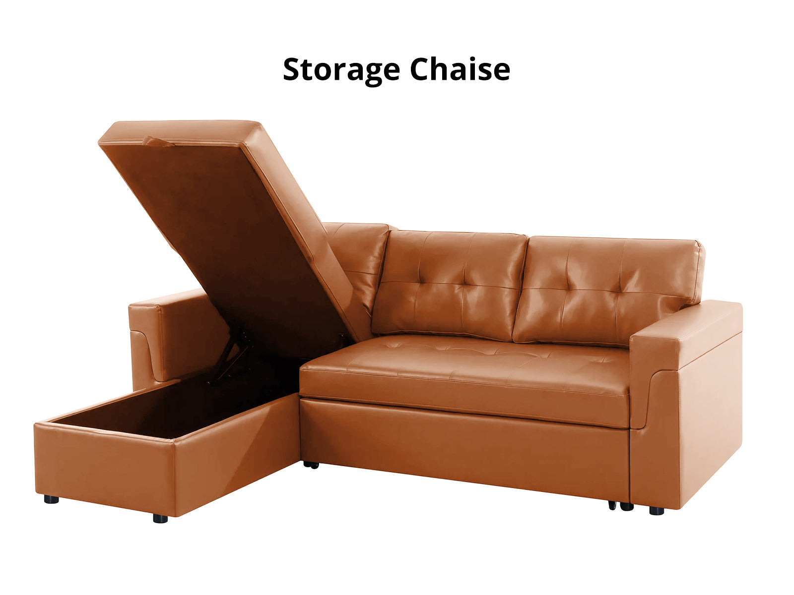 Auden Pull Out Sofa Bed with Storage Chaise PU - Brown