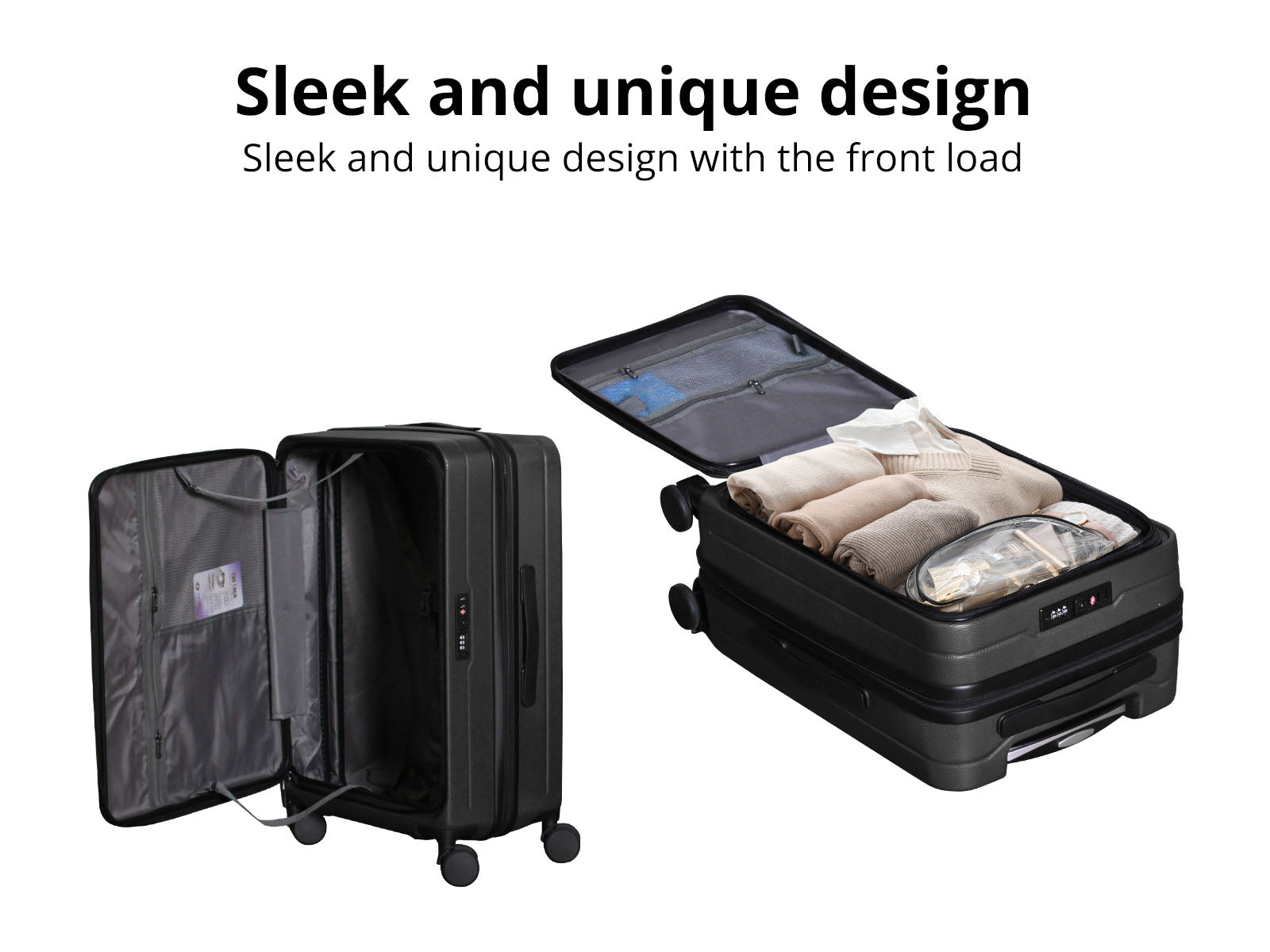 3-Piece Front Open Luggage Set – Black