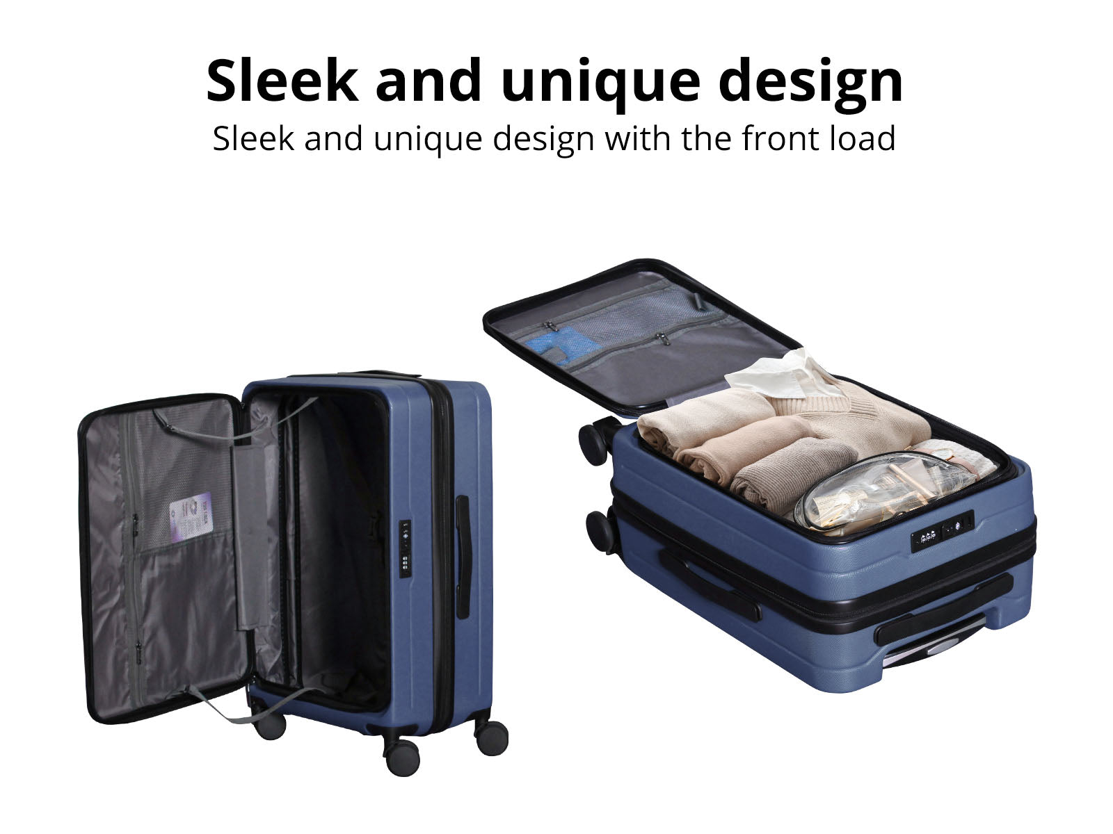 3-Piece Front Open Luggage Set – Blue
