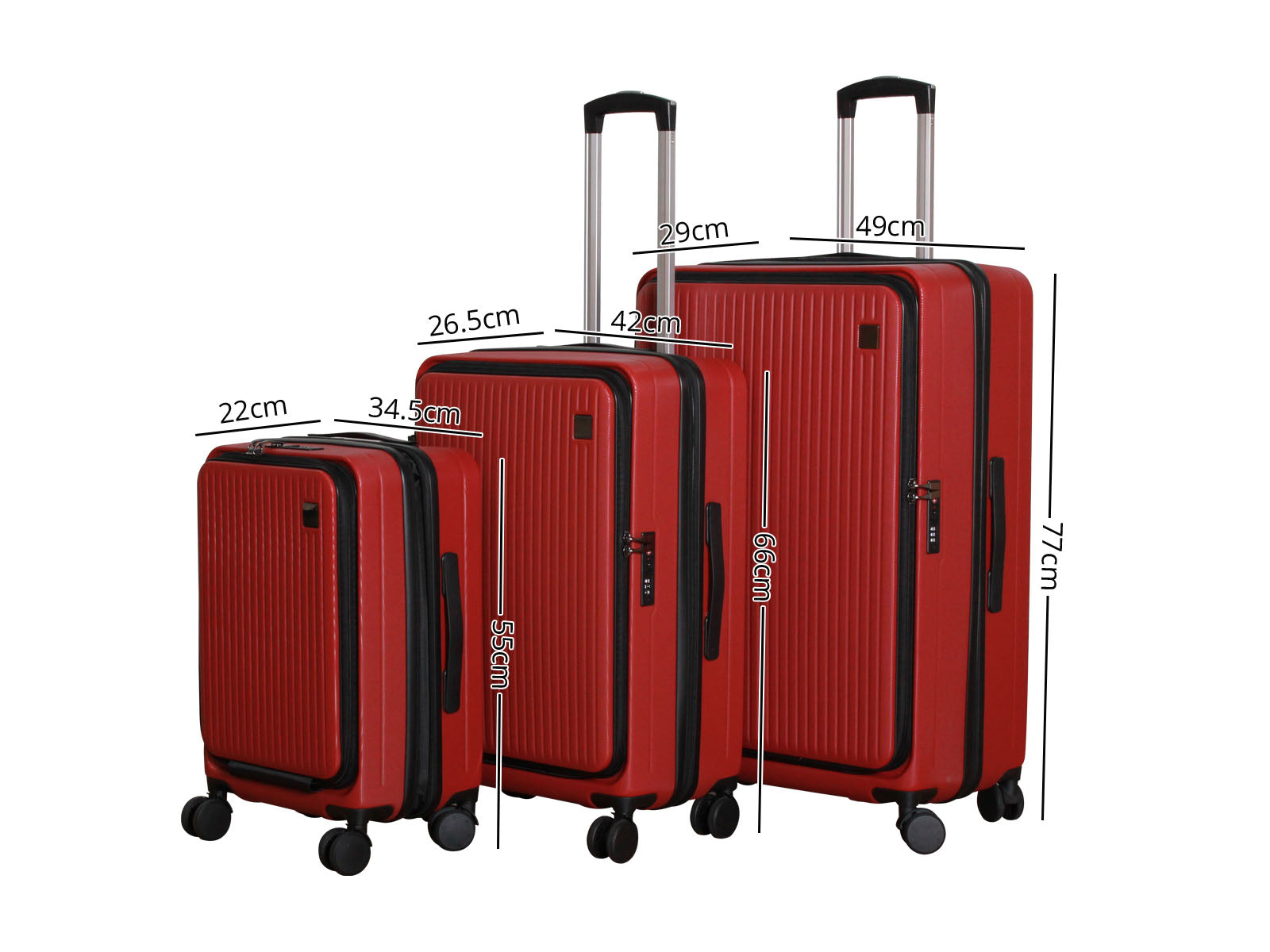 3-Piece Front Open Luggage Set – Wine Red