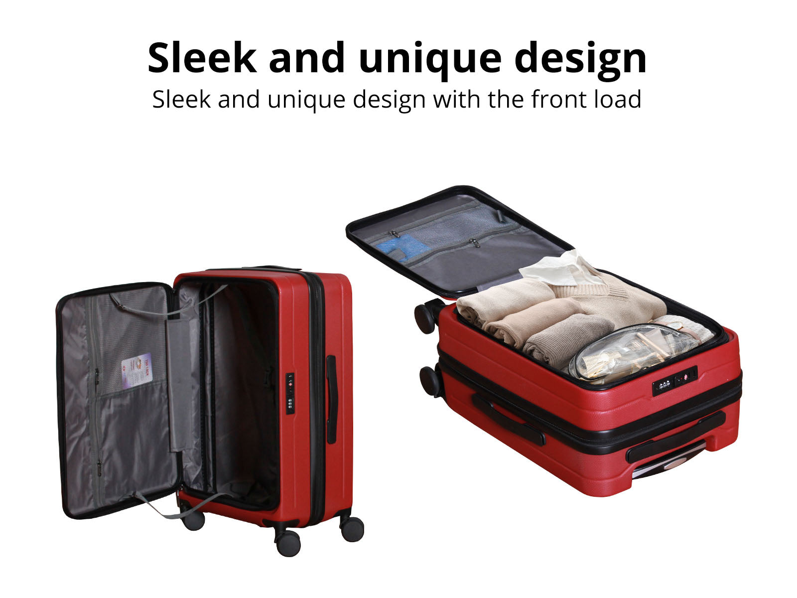 3-Piece Front Open Luggage Set – Wine Red