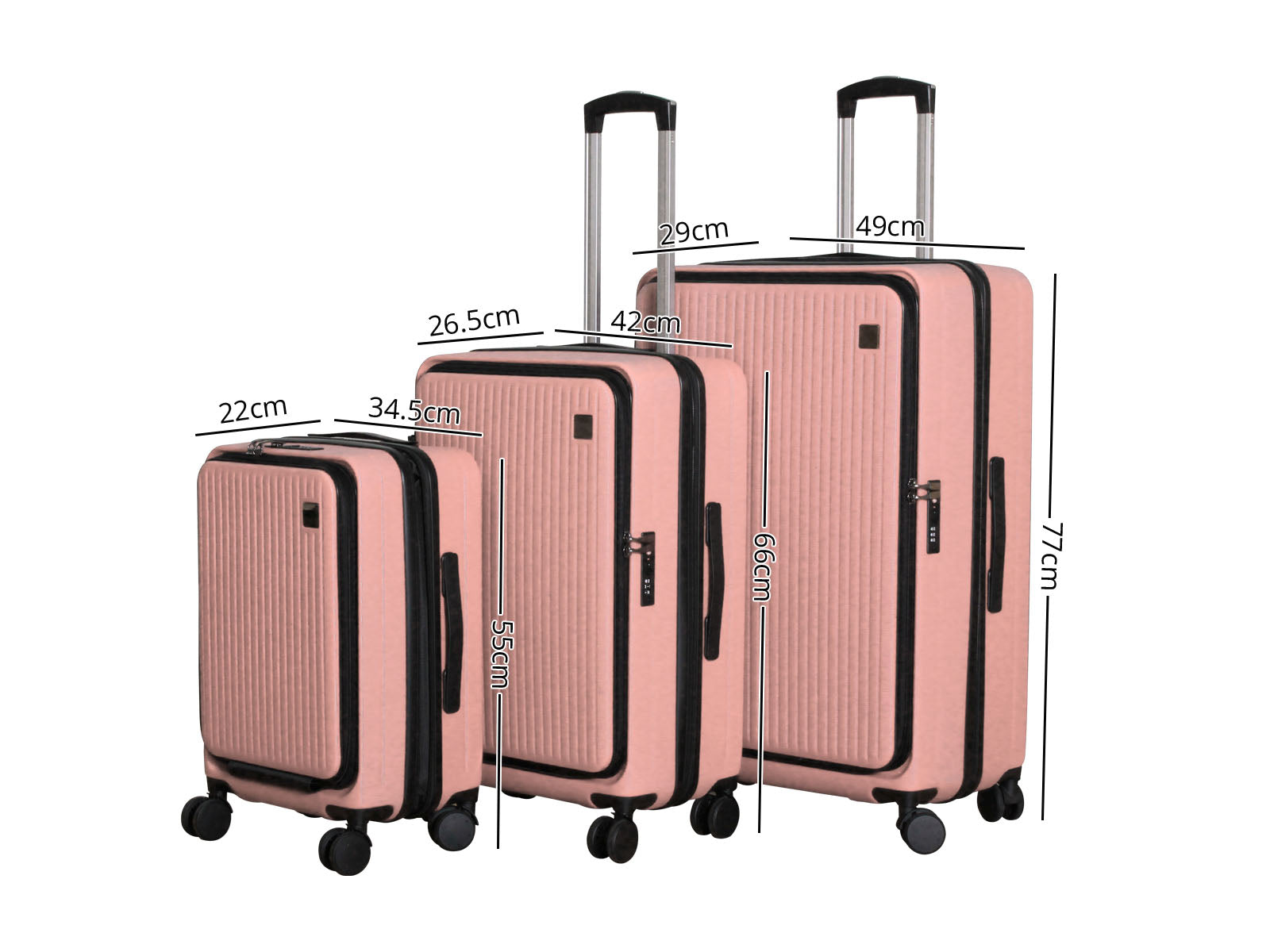 3-Piece Front Open Luggage Set – Rose Gold