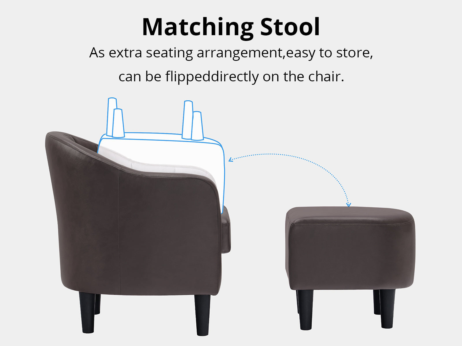 Daxton Tub Chair with Ottoman PU - Dark Brown