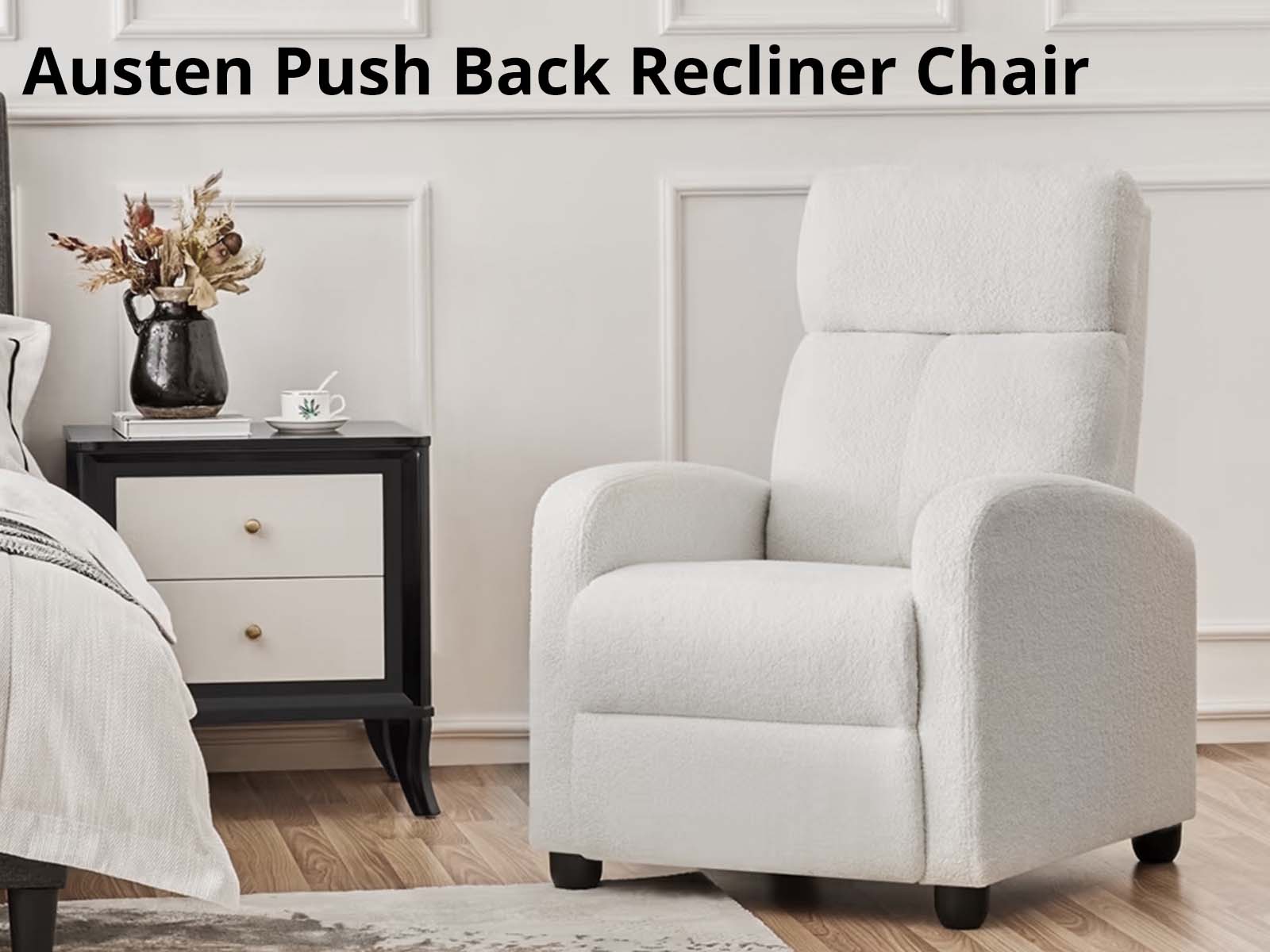 Austen Push Back Recliner Chair - White Boucle