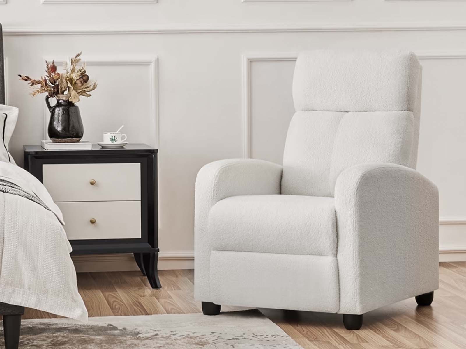Austen Push Back Recliner Chair - White Boucle
