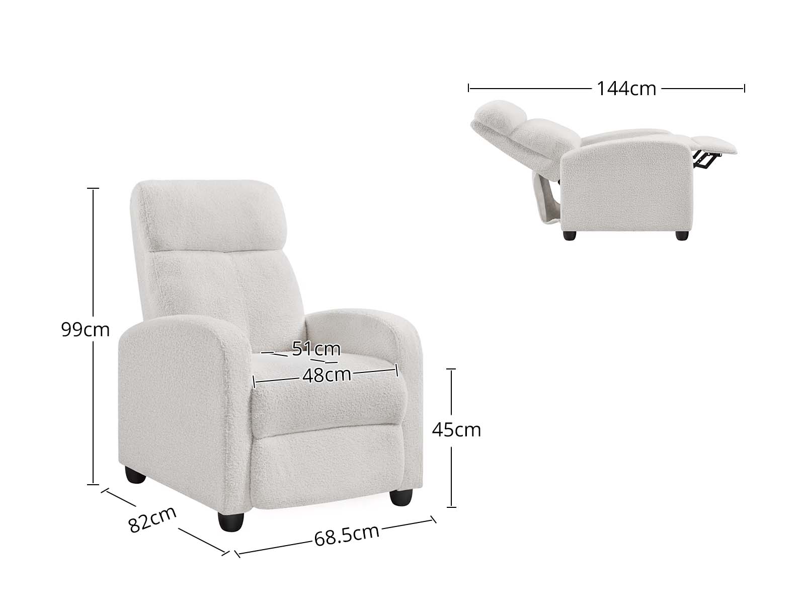 Austen Push Back Recliner Chair - White Boucle
