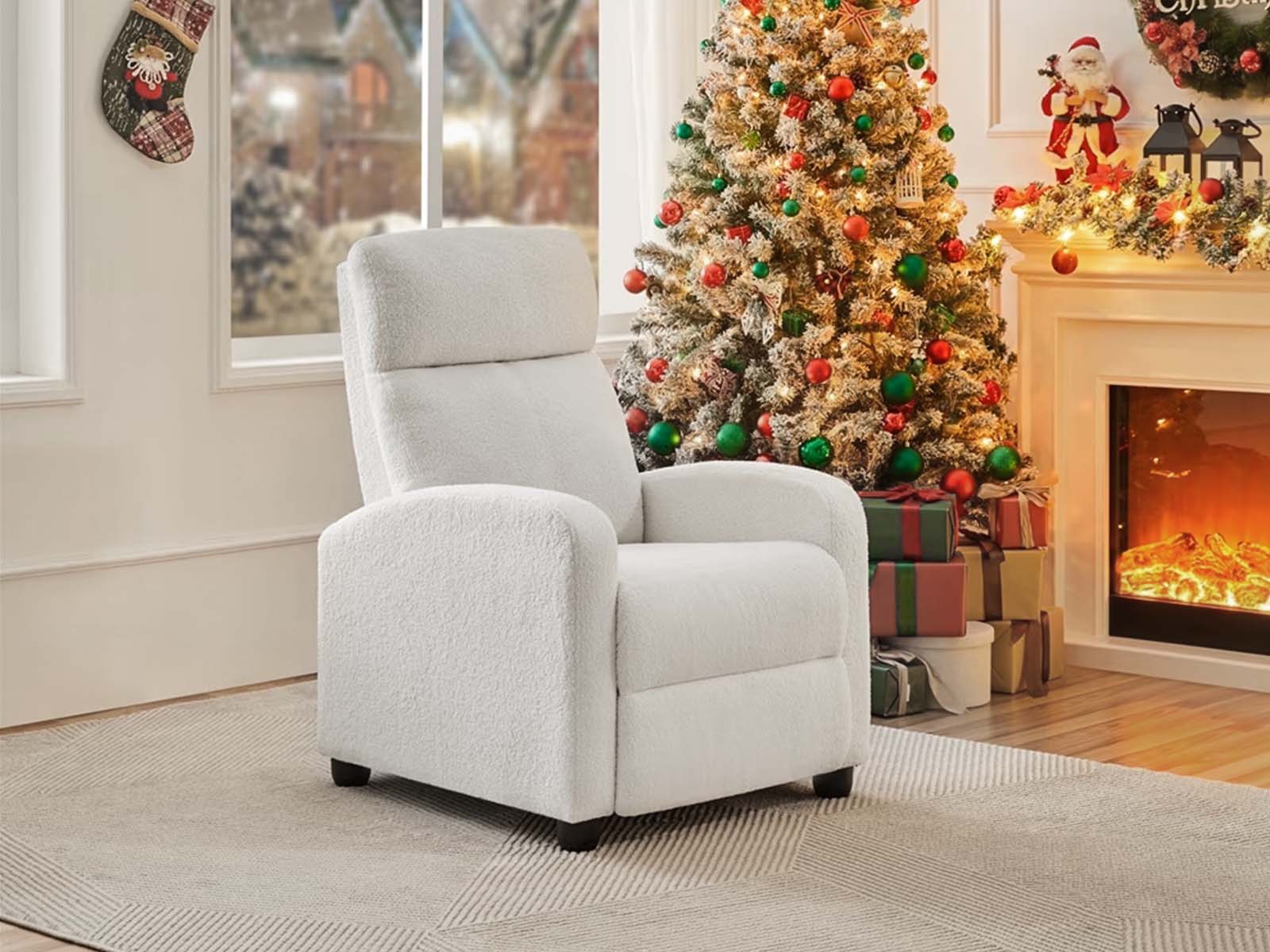 Austen Push Back Recliner Chair - White Boucle