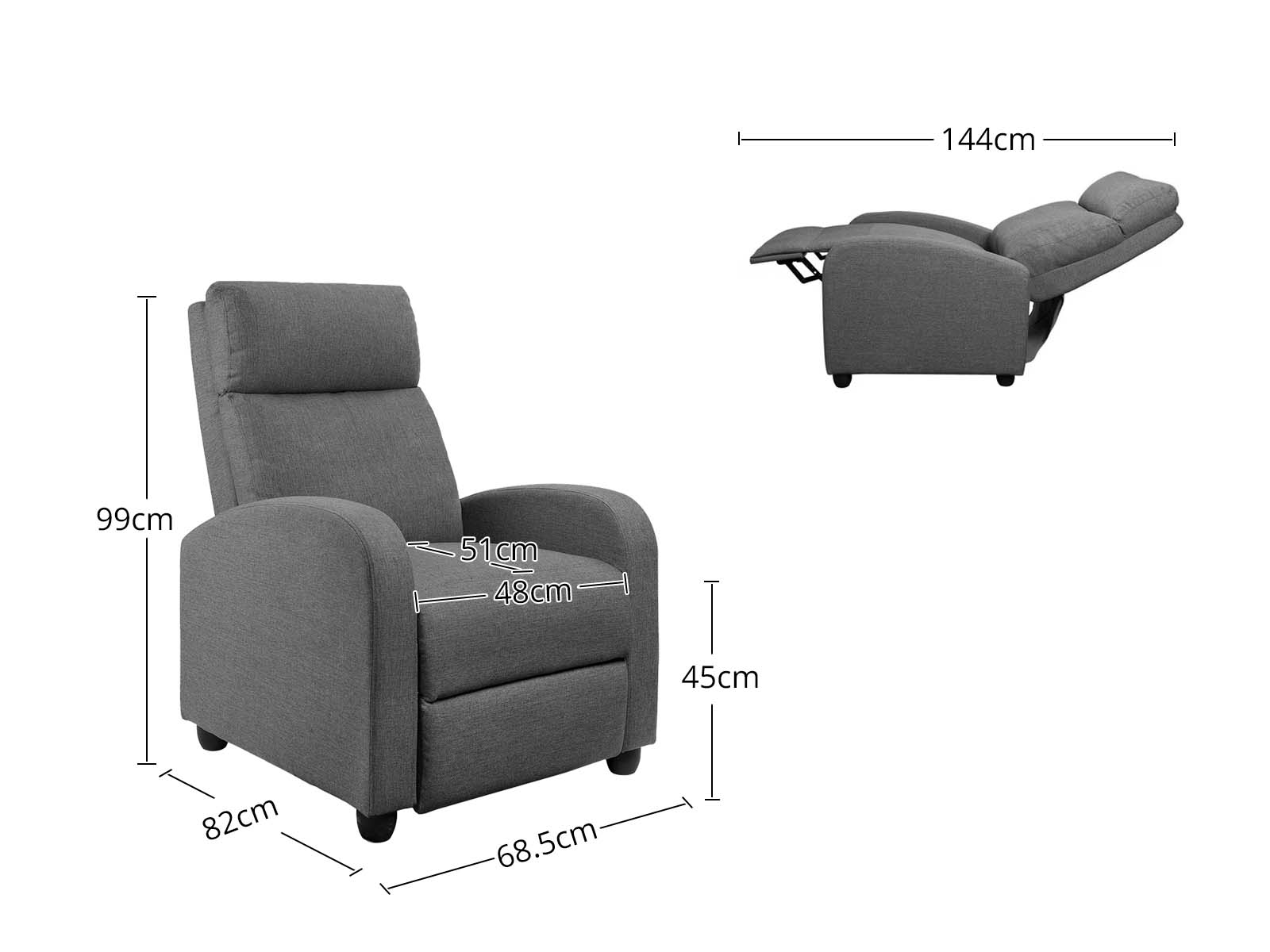 Austen Push Back Recliner Chair Linen - Grey