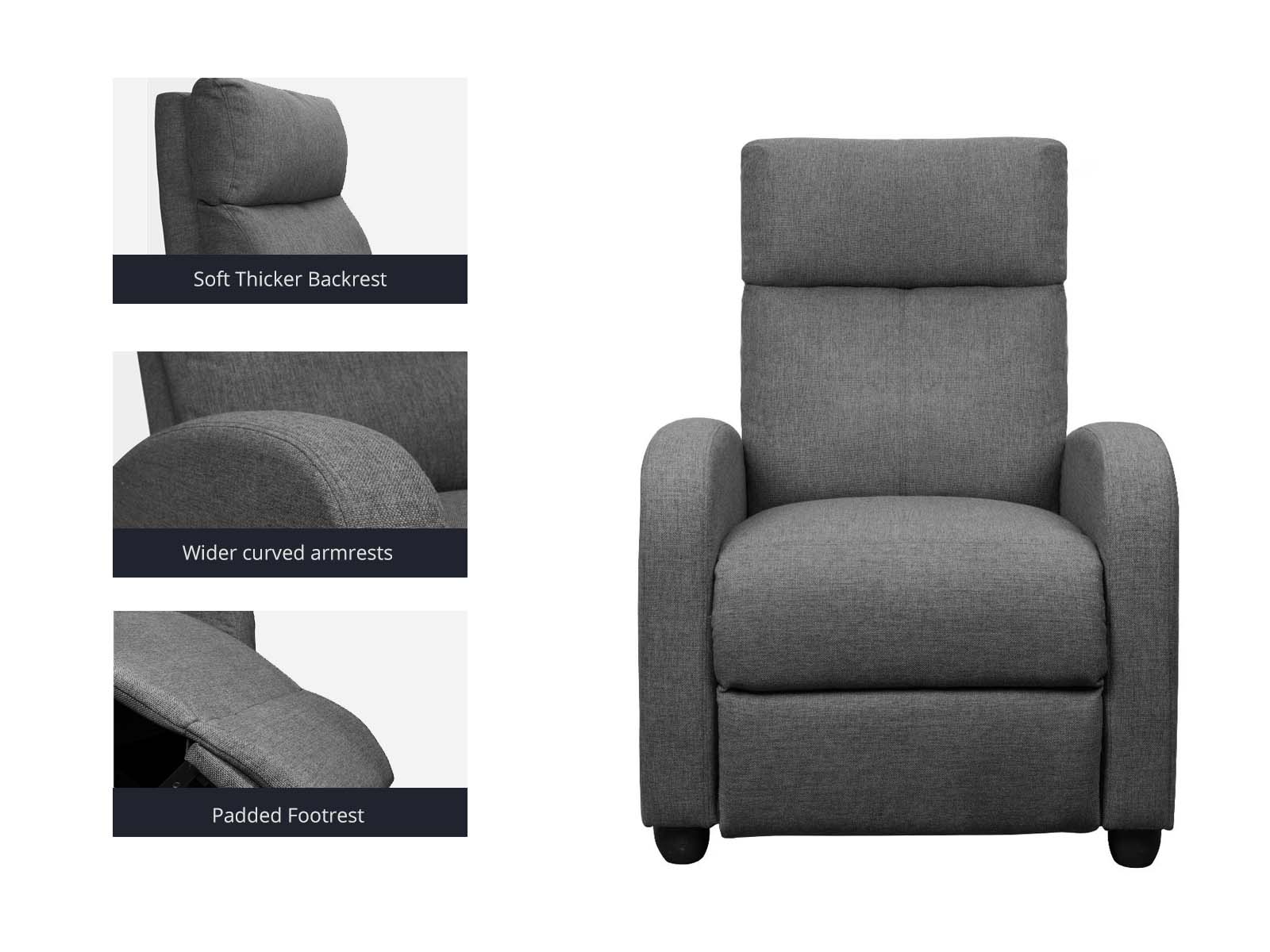 Austen Push Back Recliner Chair Linen - Grey