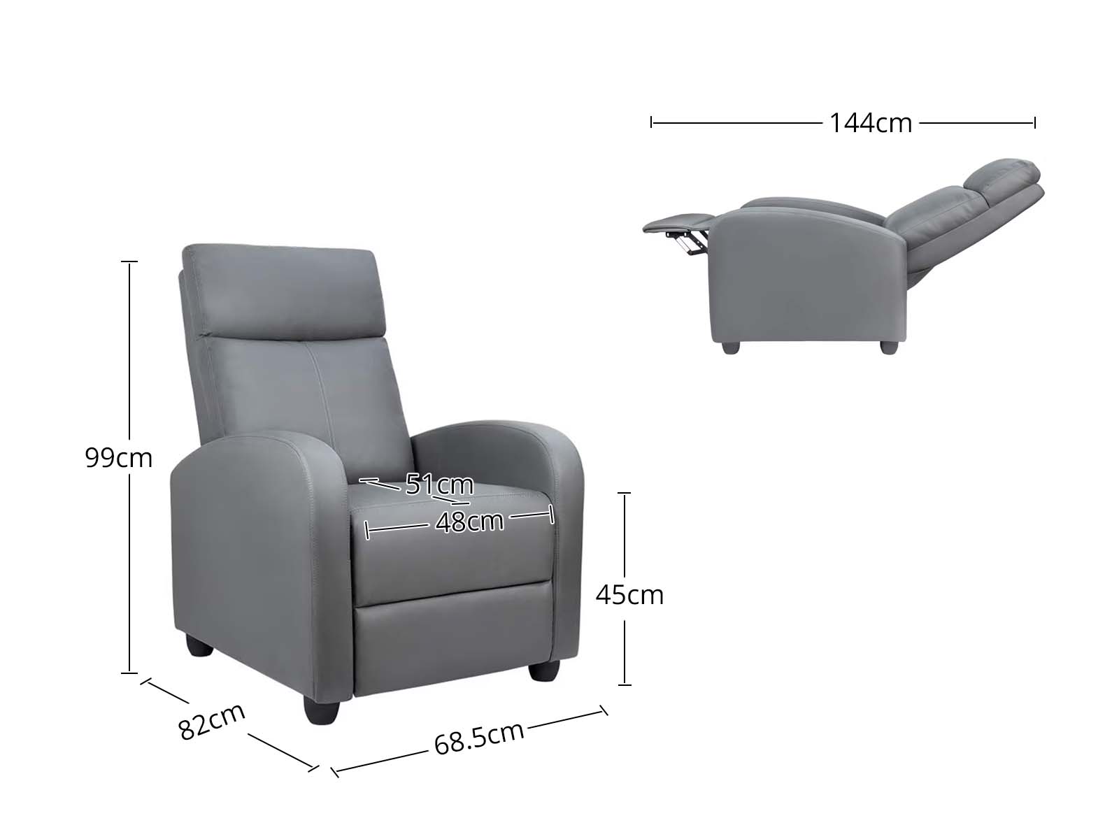 Austen Push Back Recliner Chair PVC - Grey
