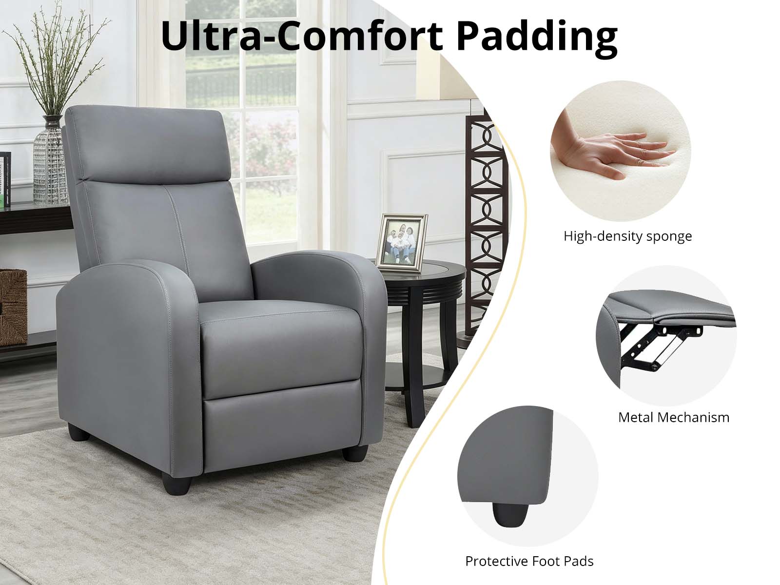 Austen Push Back Recliner Chair PVC - Grey