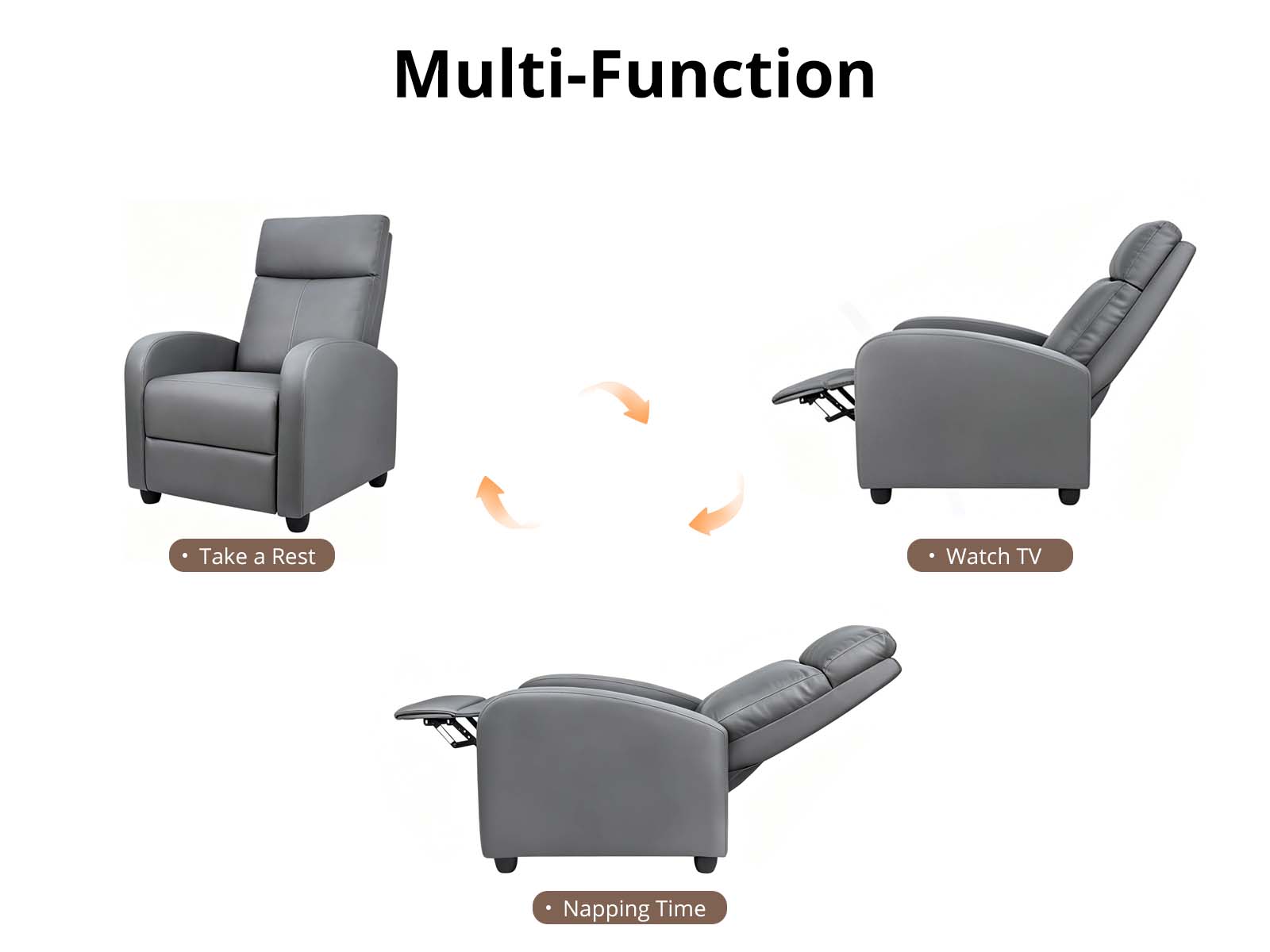 Austen Push Back Recliner Chair PVC - Grey