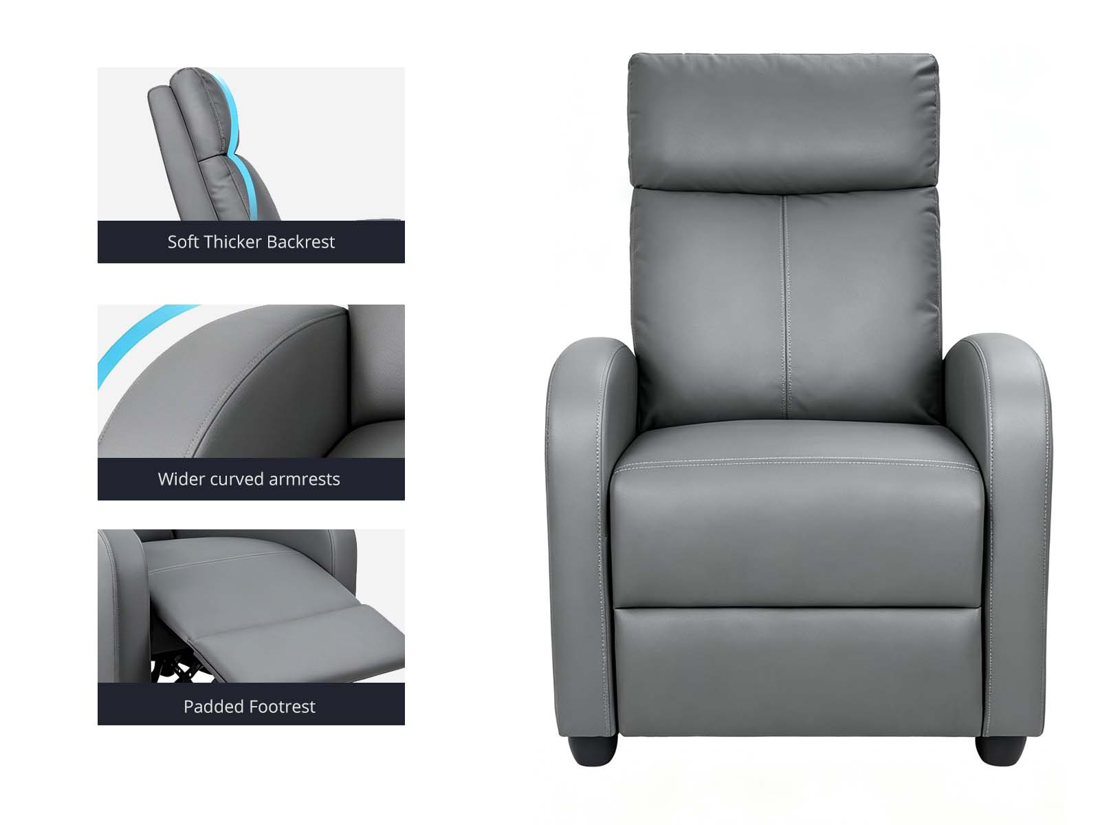 Austen Push Back Recliner Chair PVC - Grey