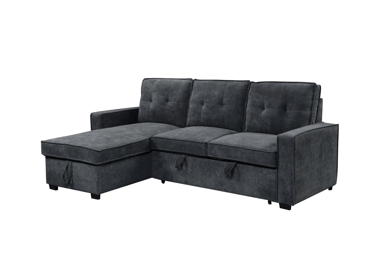Collyn Chenille Sofa Bed with Left Chaise – Dark Grey